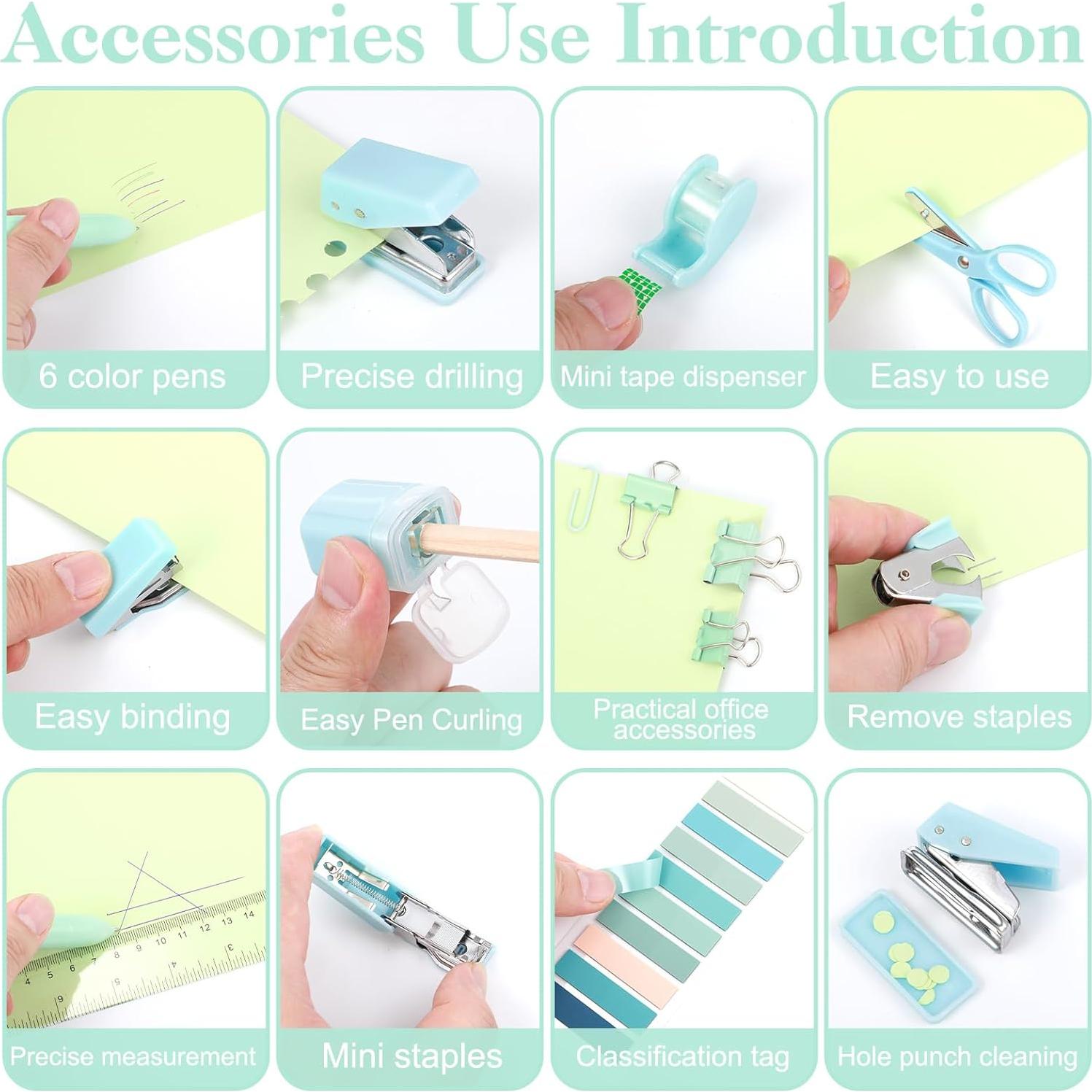 Kit de Suministros de Oficina Mini AuroraY Verde 15 Piezas