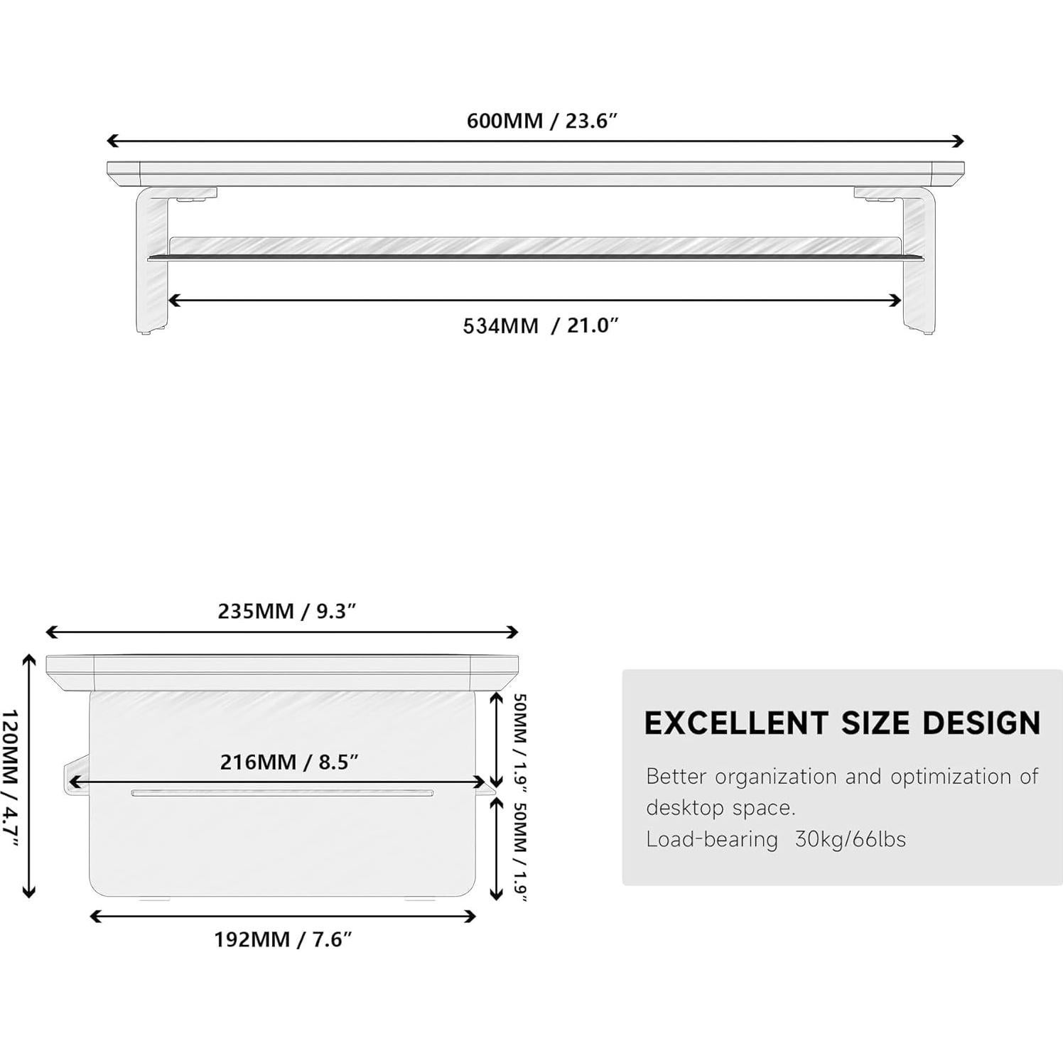 Soporte de Monitor Acrílico Fenge 60 cm con Almacenamiento