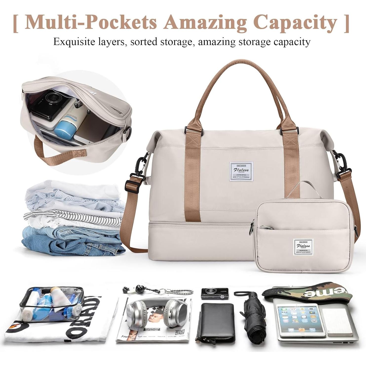 Bolsa de viaje tipo duffel HYC00 con compartimento para zapatos 47x35.8x21.9 cm