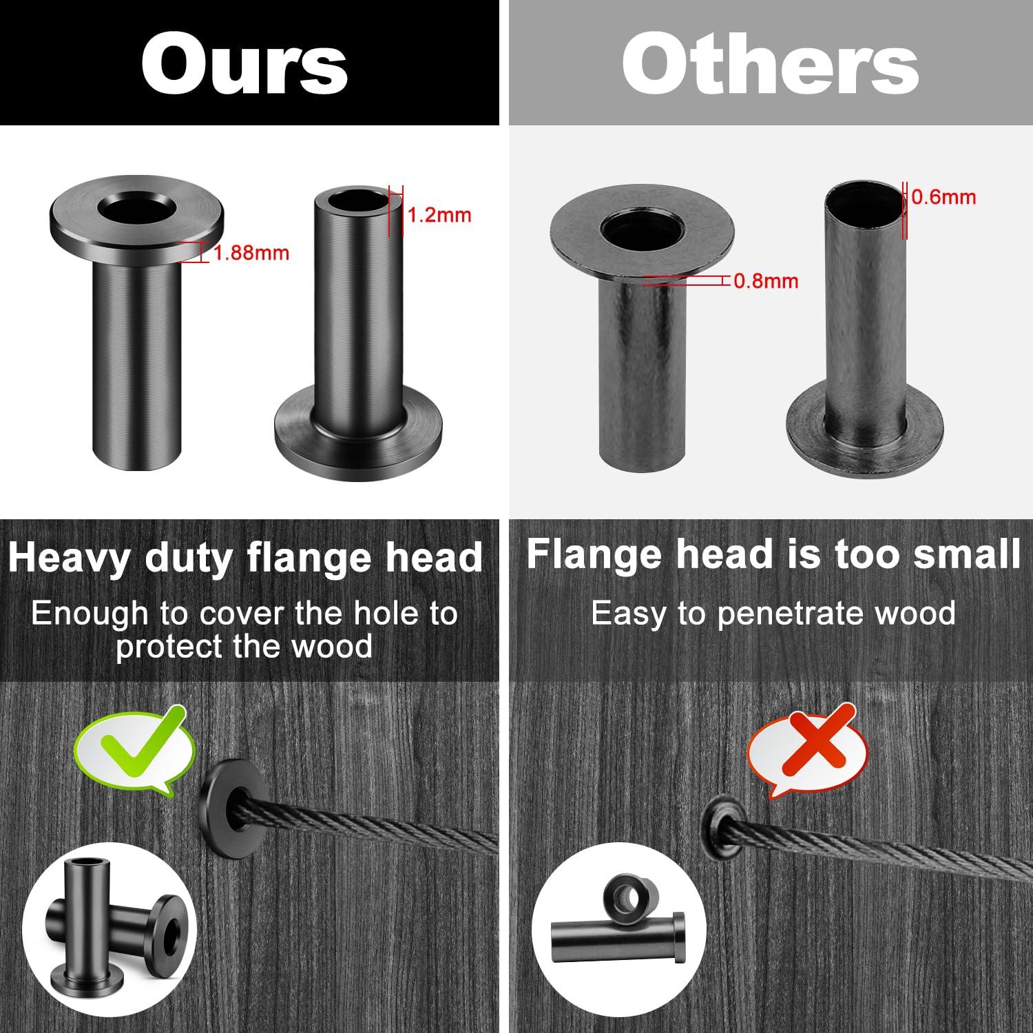 CKE 50 Pack T316 Black Stainless Steel Protector Sleeves for 1/8" Cable Deck Railing Kit System, Black Cable Railing Protector Sleeve for Wood Posts for 1/8" Wire Rope Cable DIY Balustrade, BCR02