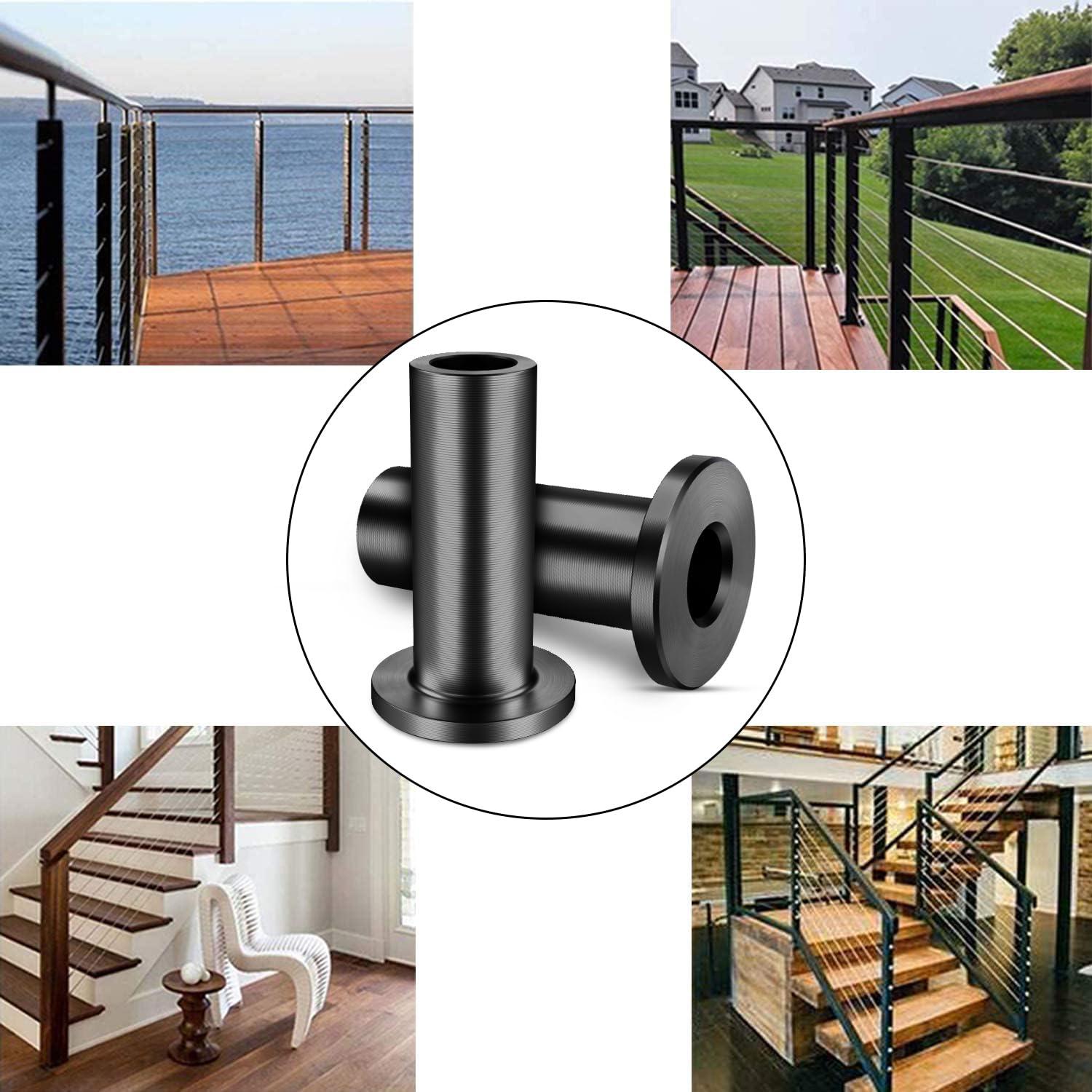CKE 50 Pack T316 Black Stainless Steel Protector Sleeves for 1/8" Cable Deck Railing Kit System, Black Cable Railing Protector Sleeve for Wood Posts for 1/8" Wire Rope Cable DIY Balustrade, BCR02