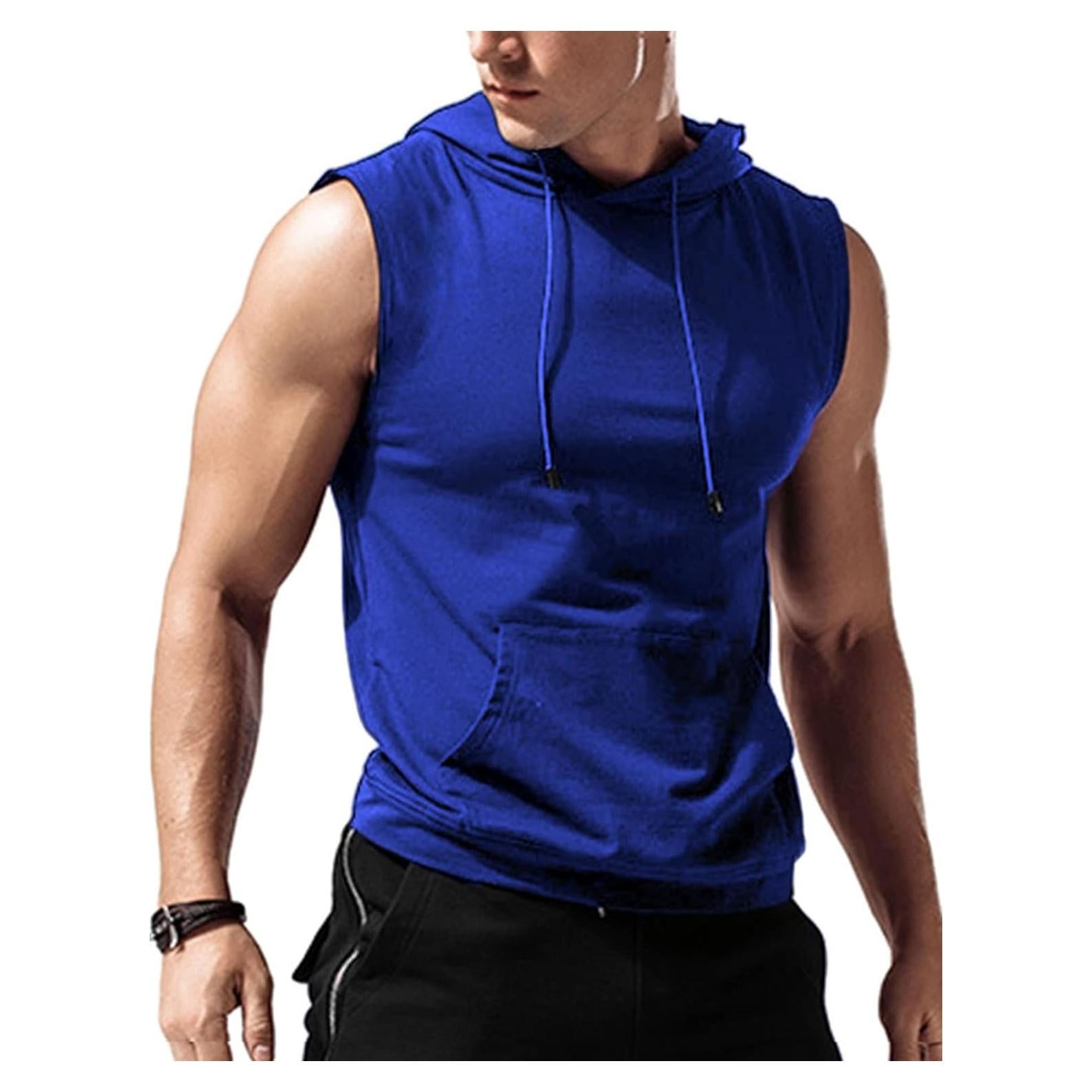 Camiseta sin mangas con capucha Amussiar para hombres azul