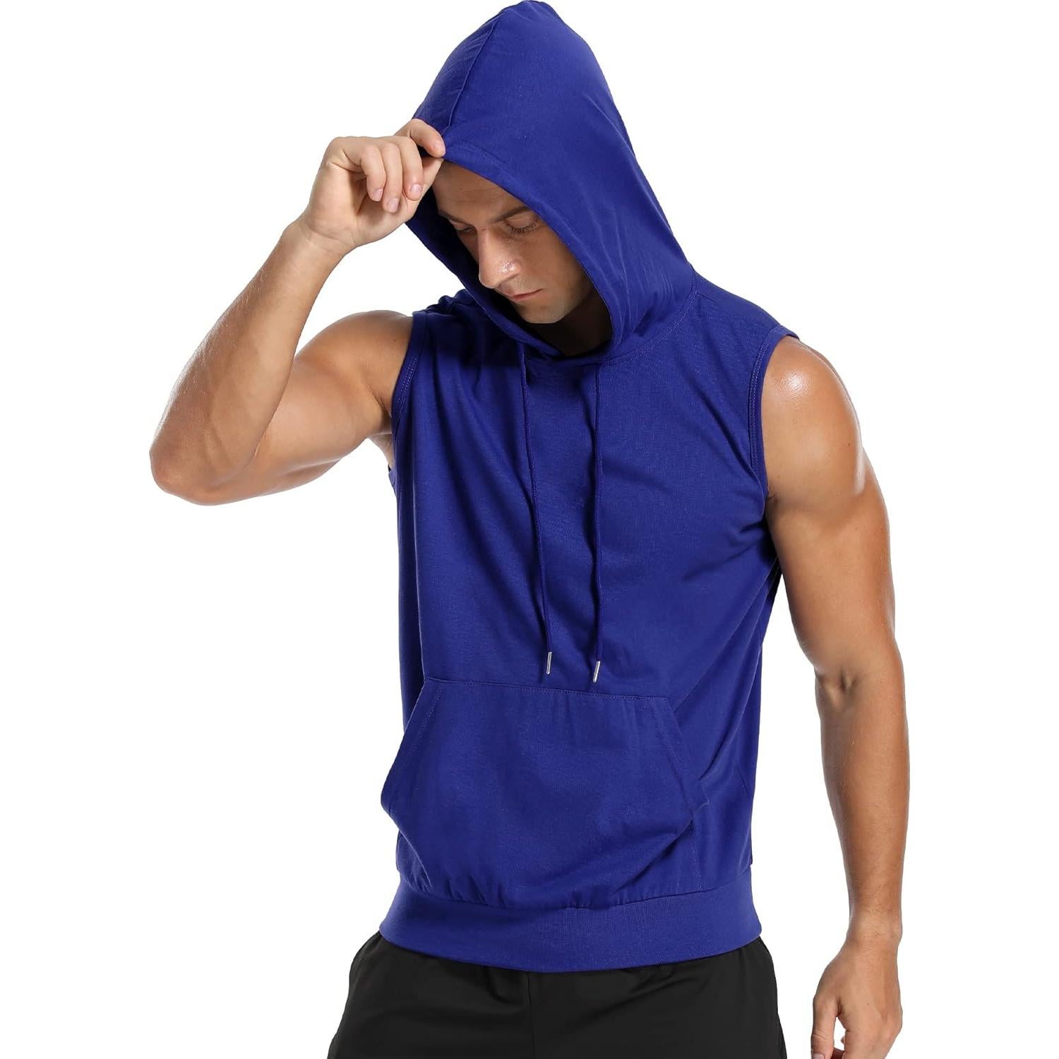 Camiseta sin mangas con capucha Amussiar para hombres azul