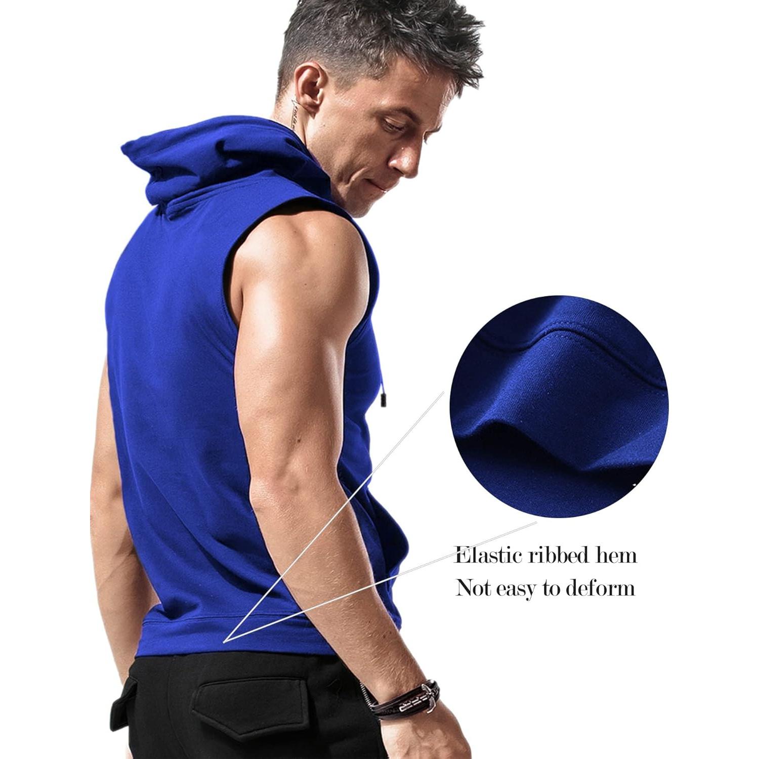 Camiseta sin mangas con capucha Amussiar para hombres azul