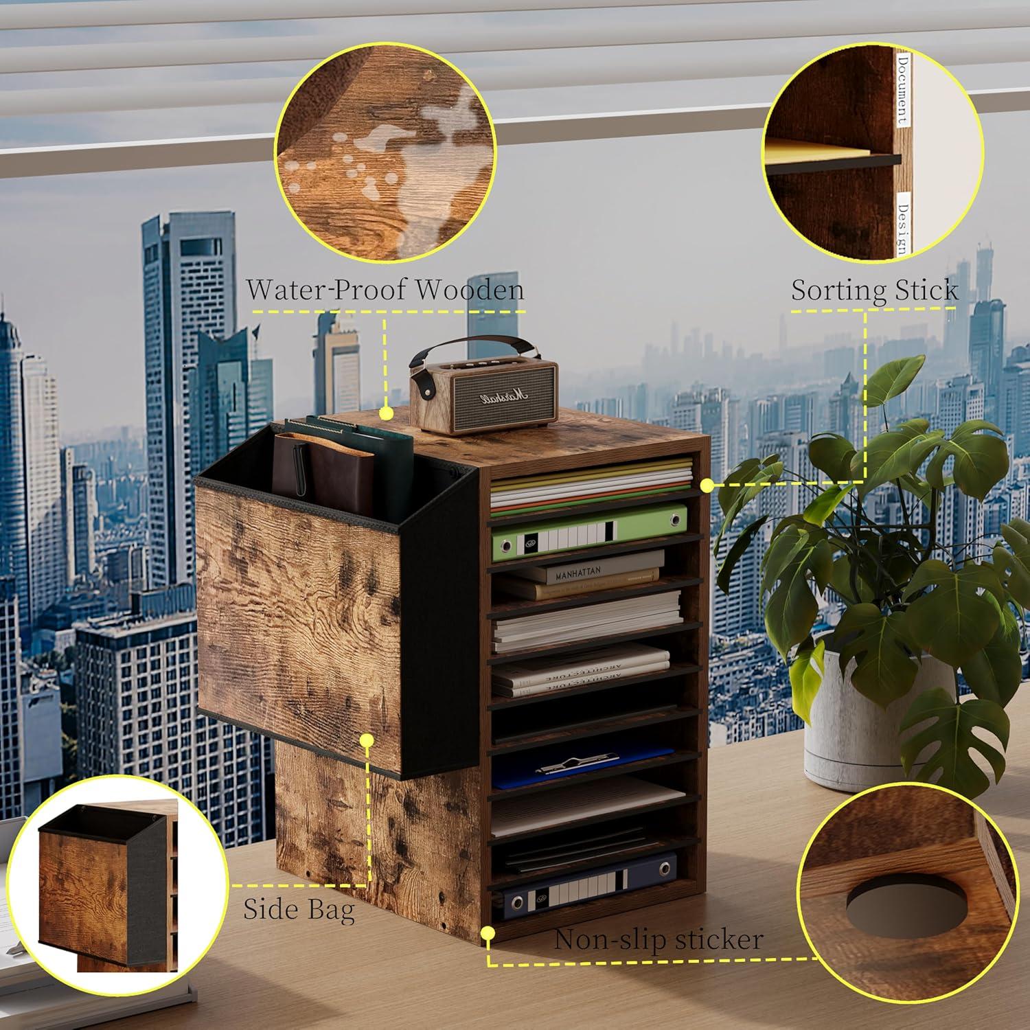 Organizador de Papel de Oficina Unionly 10 Compartimentos Marrón