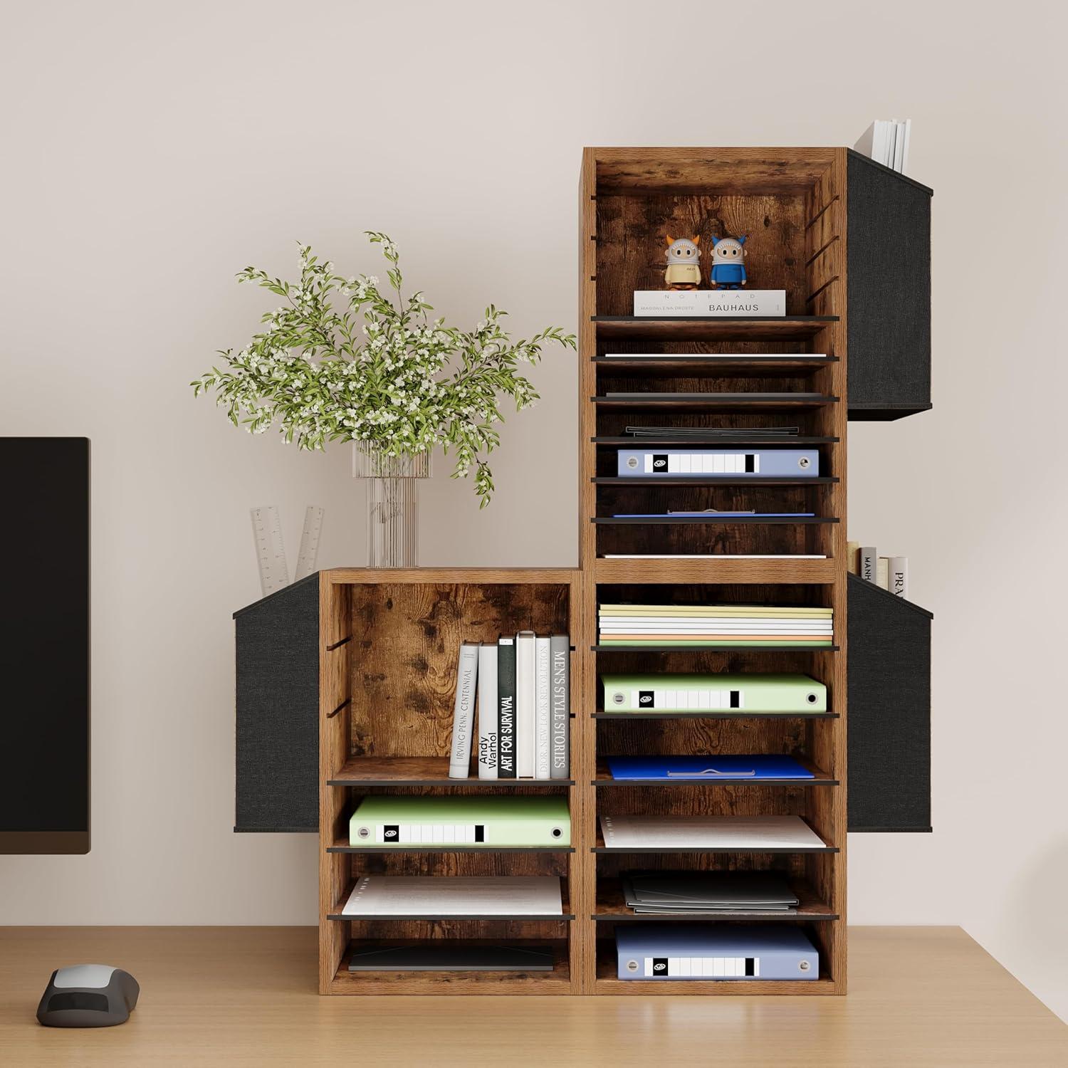 Organizador de Papel de Oficina Unionly 10 Compartimentos Marrón