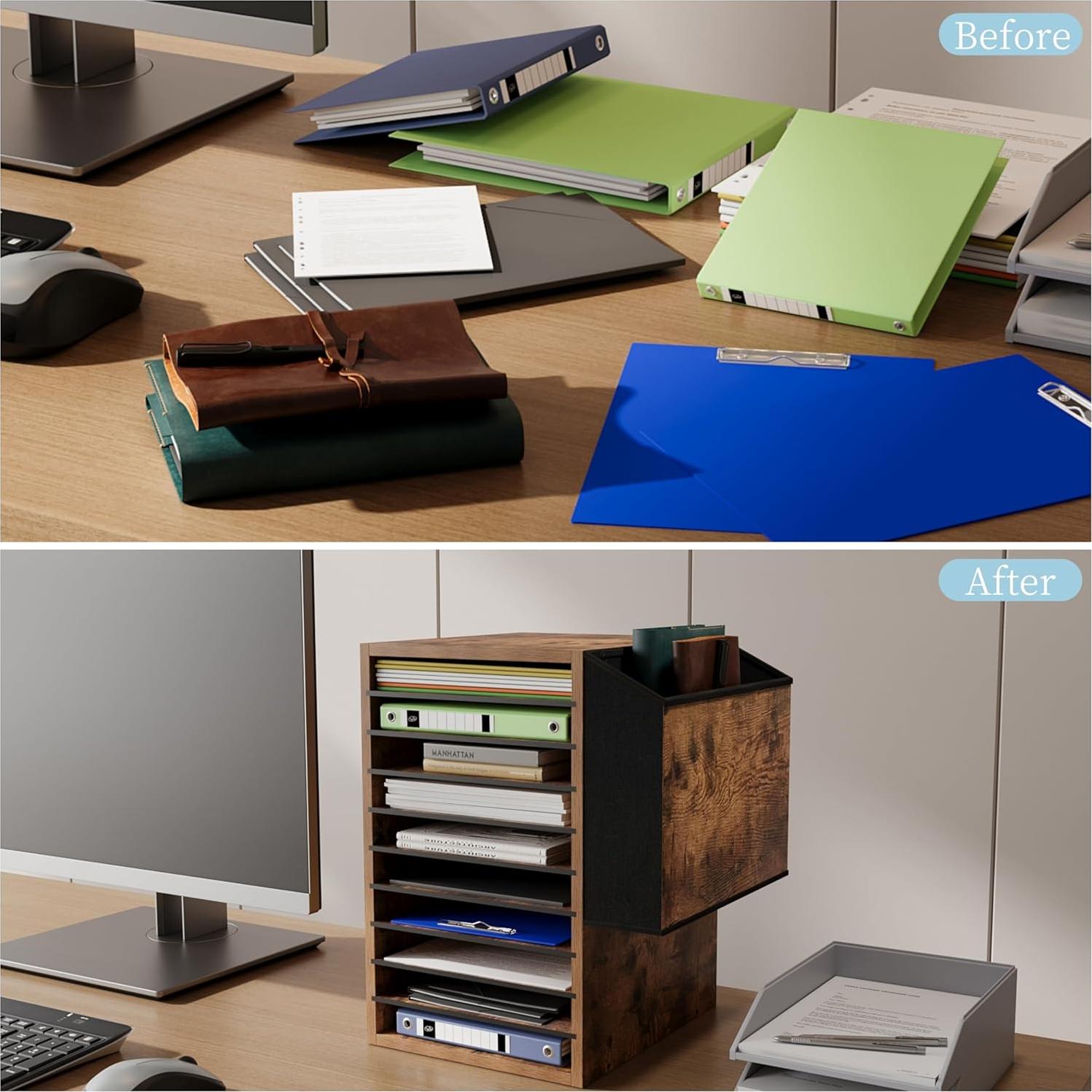 Organizador de Papel de Oficina Unionly 10 Compartimentos Marrón