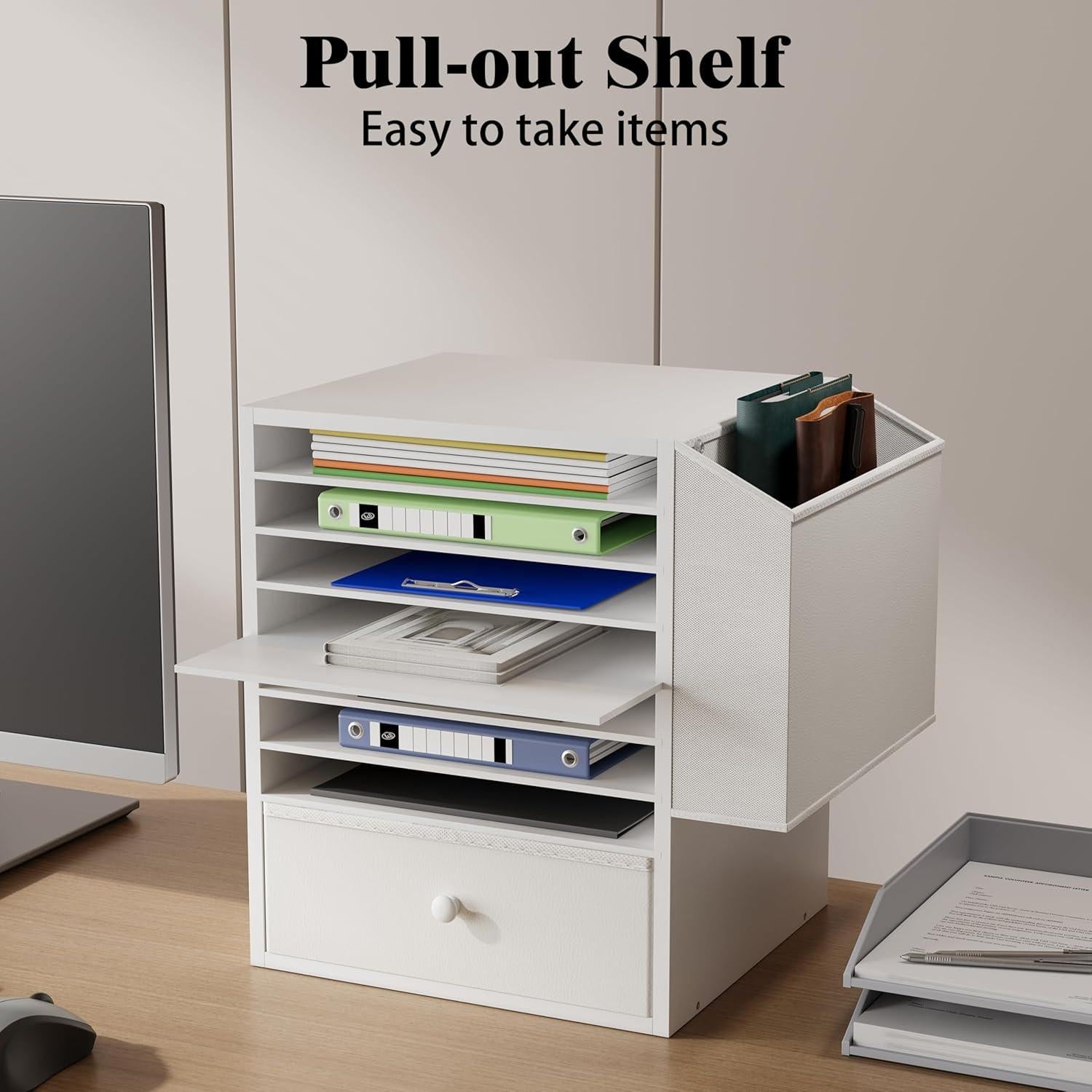 Organizador de Papel Unionly 7 Niveles Madera Blanca Ajustable