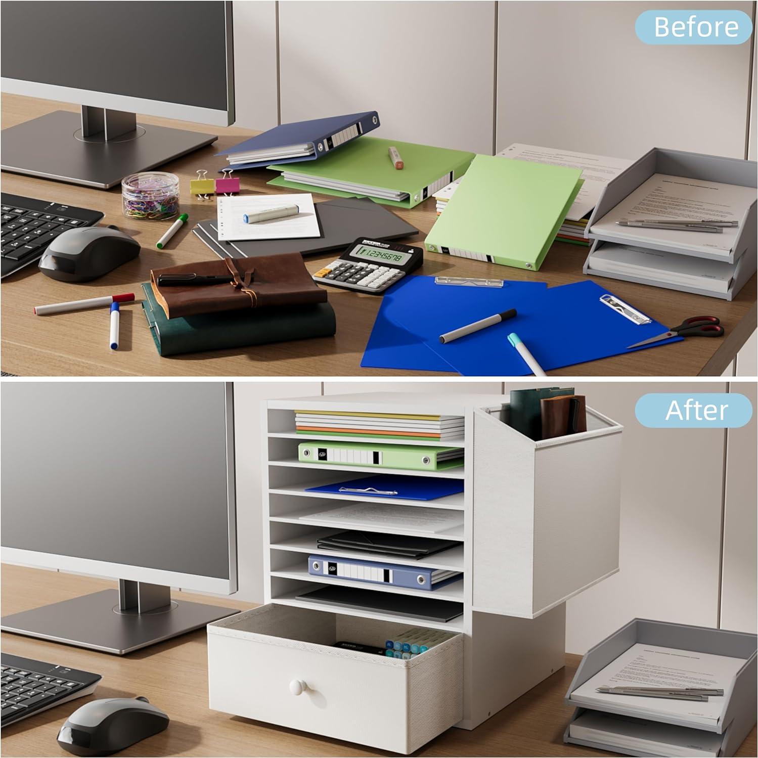 Organizador de Papel Unionly 7 Niveles Madera Blanca Ajustable