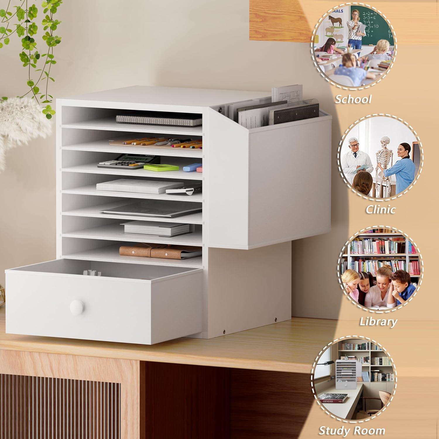 Organizador de Papel Unionly 7 Niveles Madera Blanca Ajustable