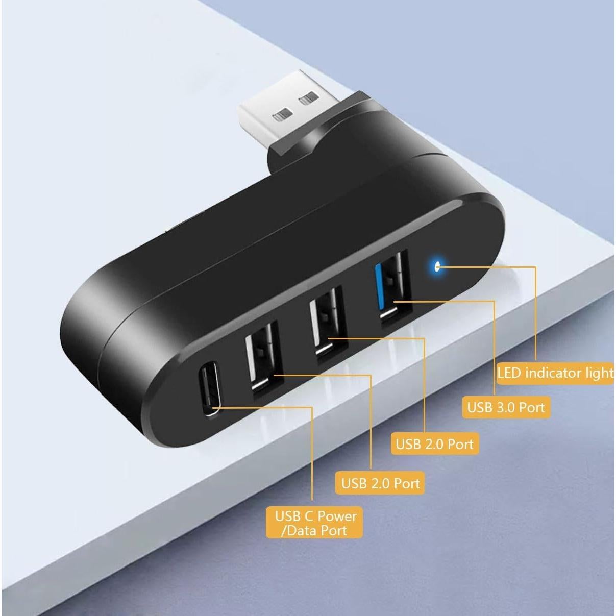 Hub USB 3.0 4 Puertos MVBOONE con USB C y Rotación 90°/180°