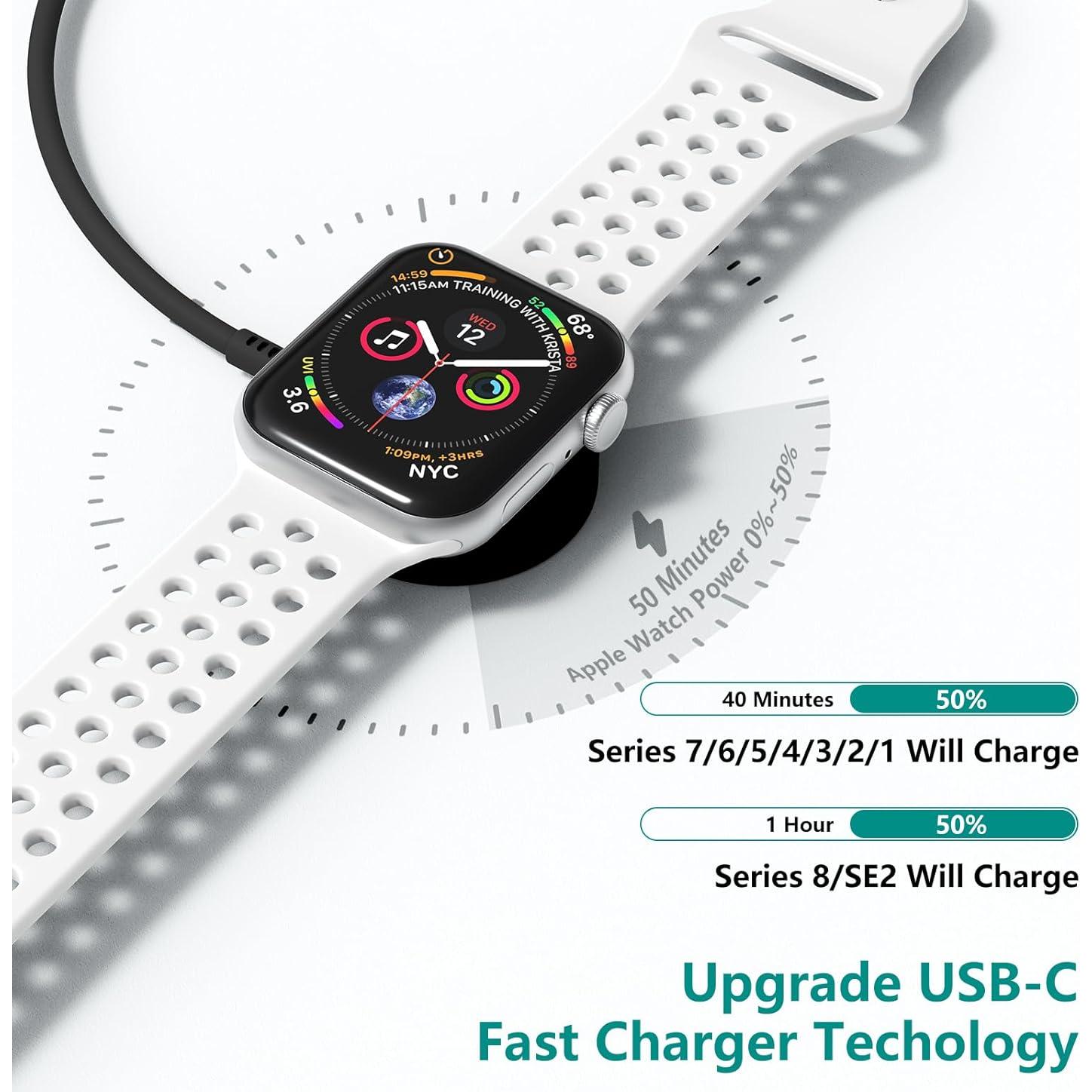 Cargador Magnético Rápido USB C para Apple Watch 1.83m Negro