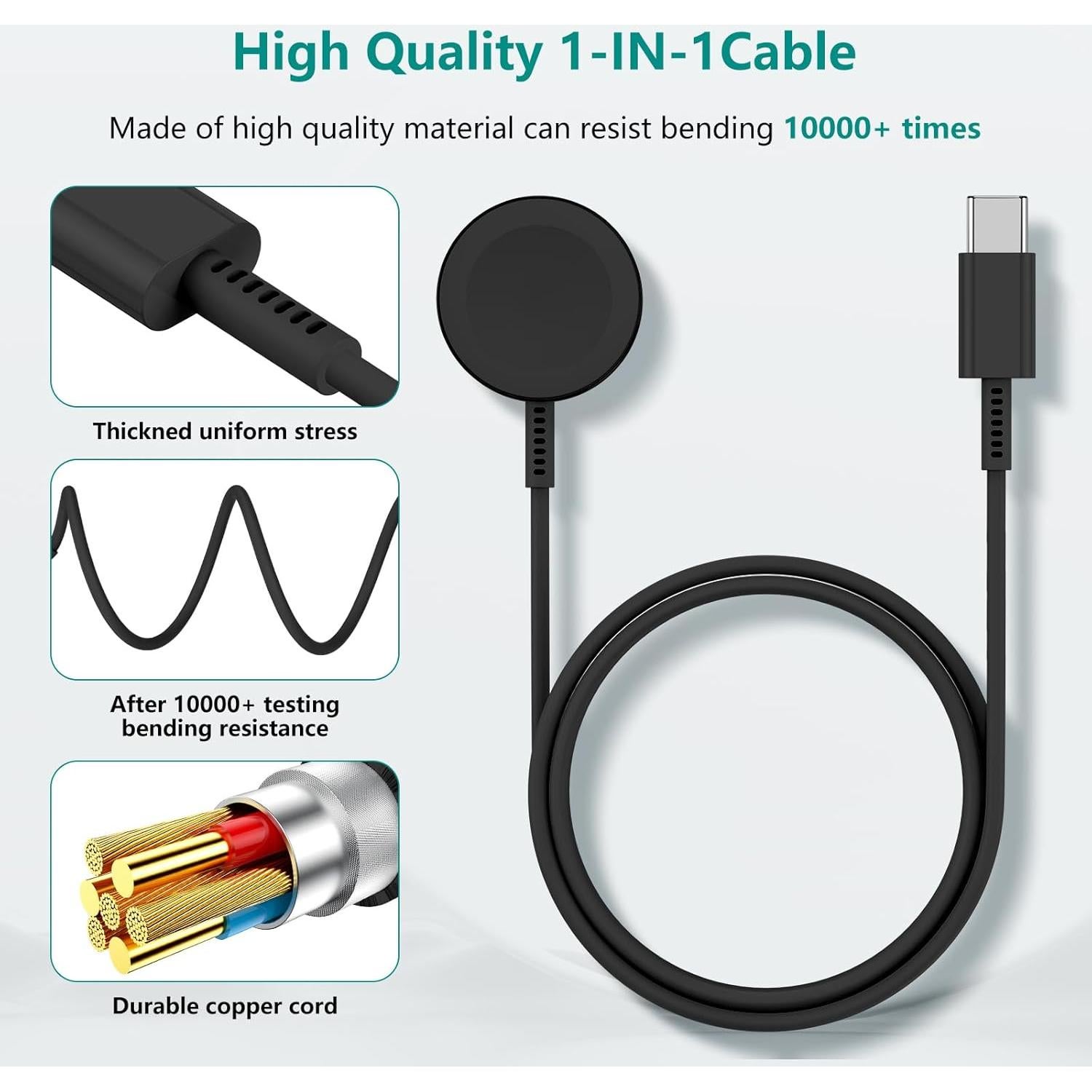 Cargador Magnético Rápido USB C para Apple Watch 1.83m Negro