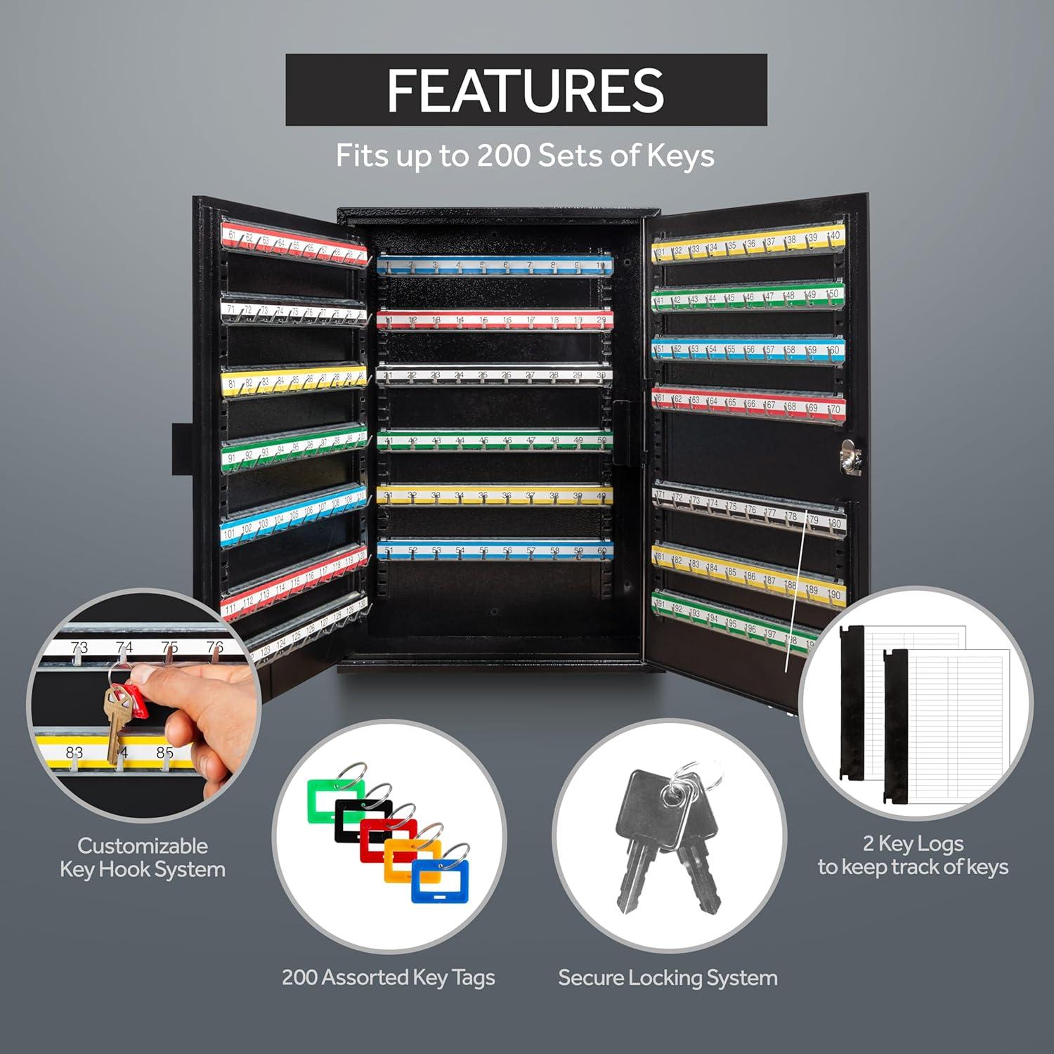 Gabinete de Llaves Durabox 200 Posiciones Negro - Acero Resistente