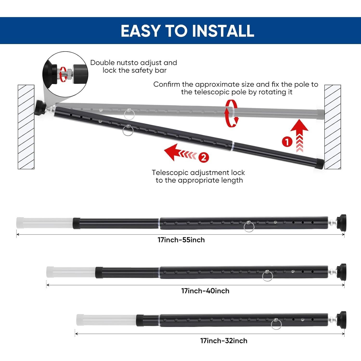 Barra de Seguridad Ajustable para Puertas y Ventanas Supforce 43-140 cm