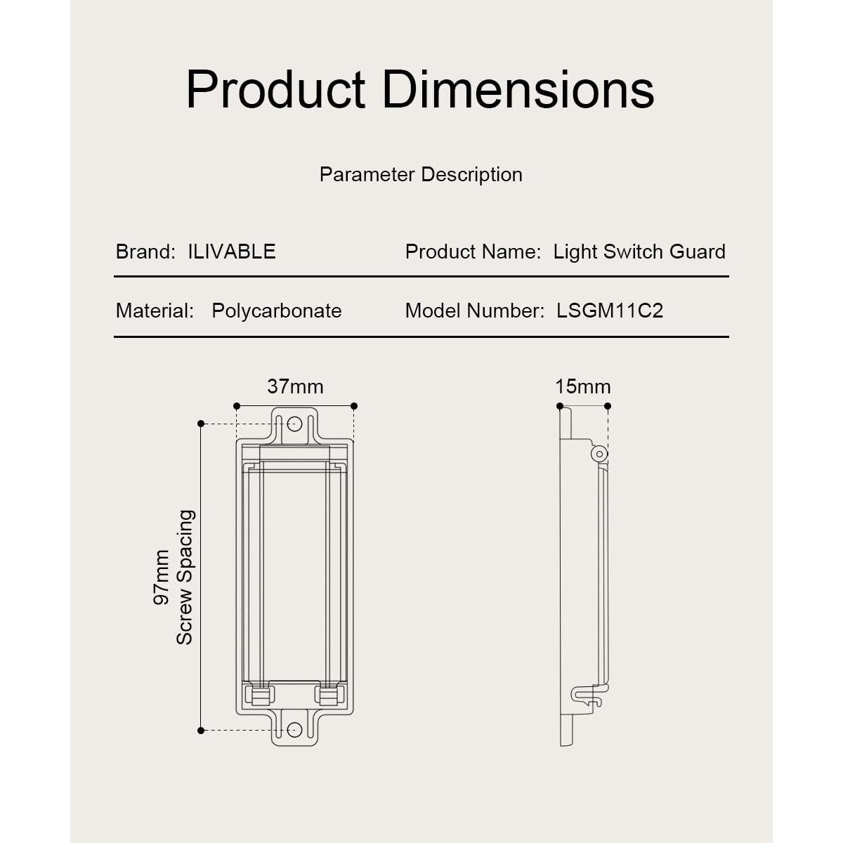 Cubierta de Interruptor de Luz ILIVABLE Transparente 1 Paquete
