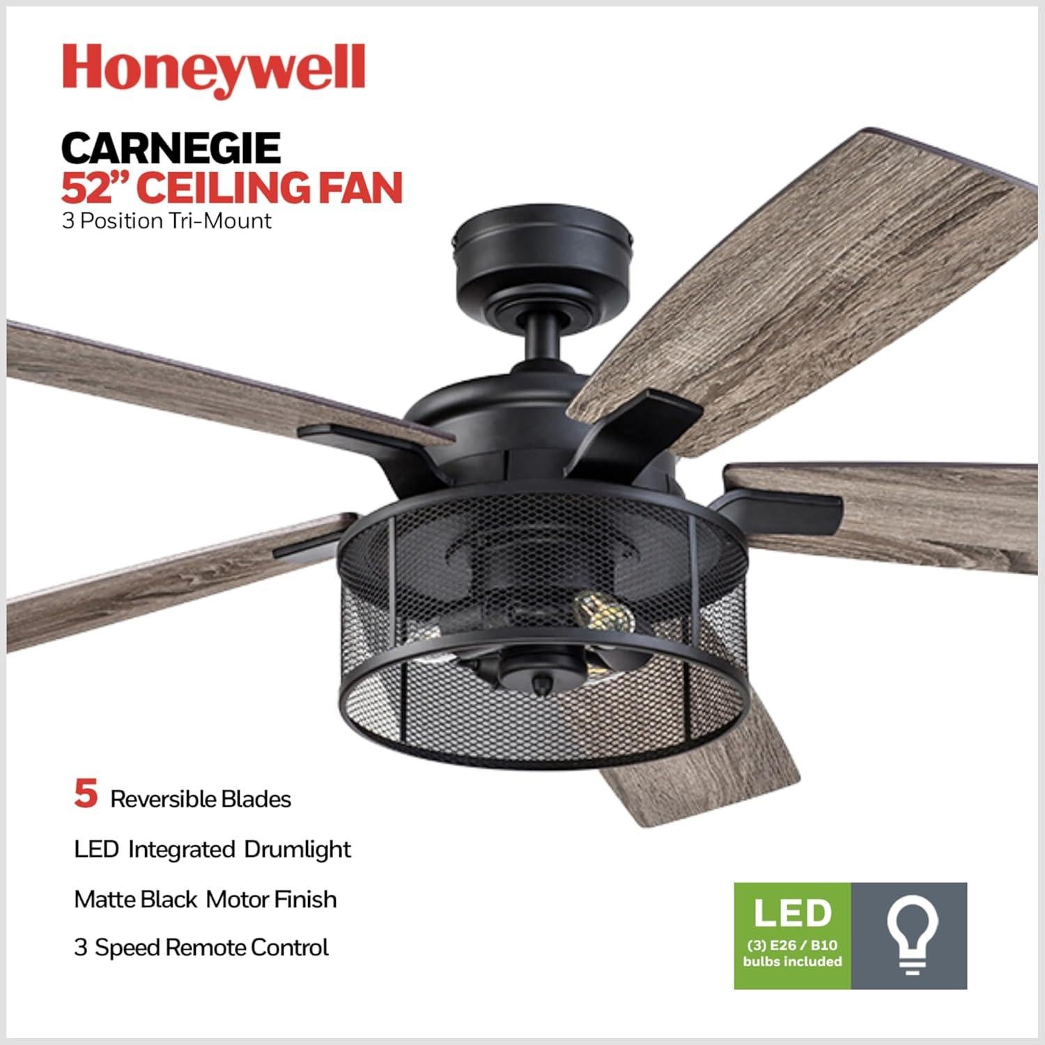Ventilador de Techo Honeywell Carnegie 132 cm con Luz y Control Remoto