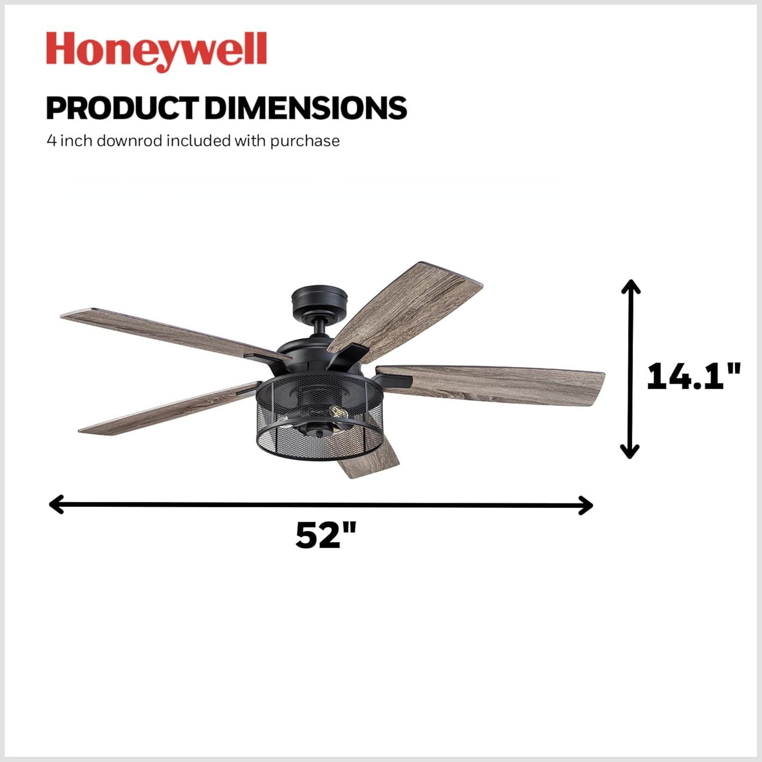 Ventilador de Techo Honeywell Carnegie 132 cm con Luz y Control Remoto