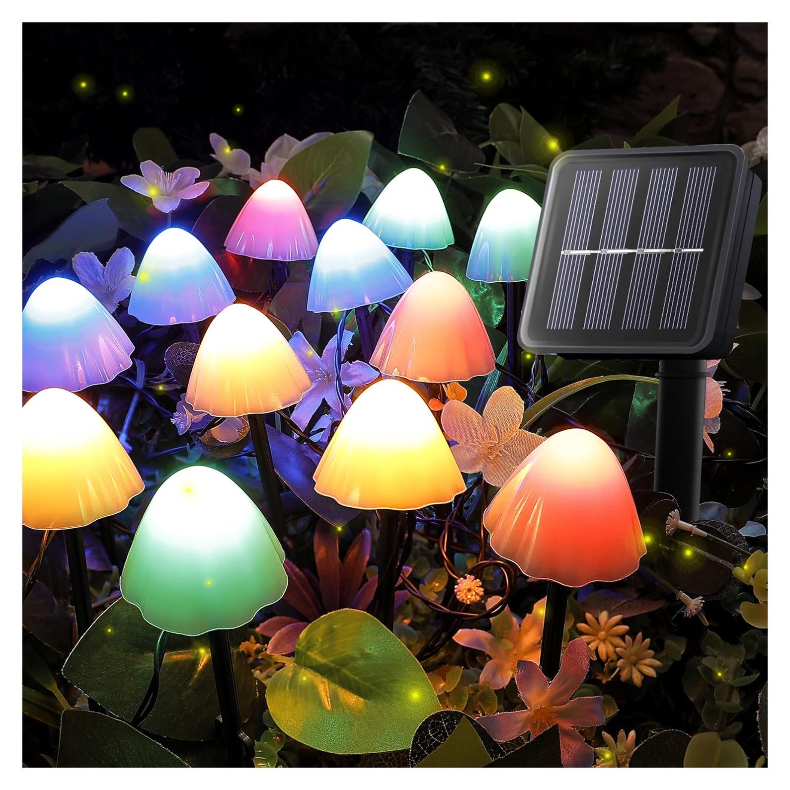 Juego de 12 luces solares LED en forma de hongo - Multicolor
