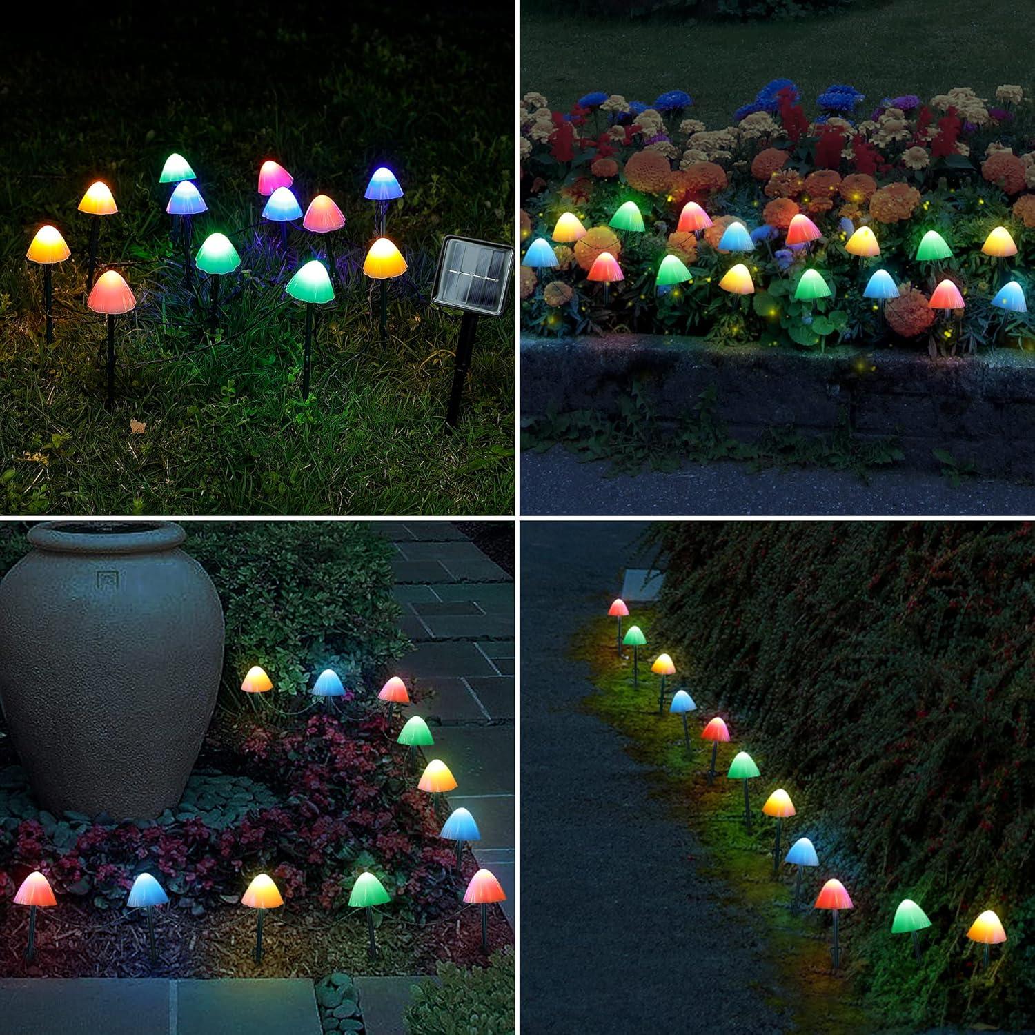 Juego de 12 luces solares LED en forma de hongo - Multicolor