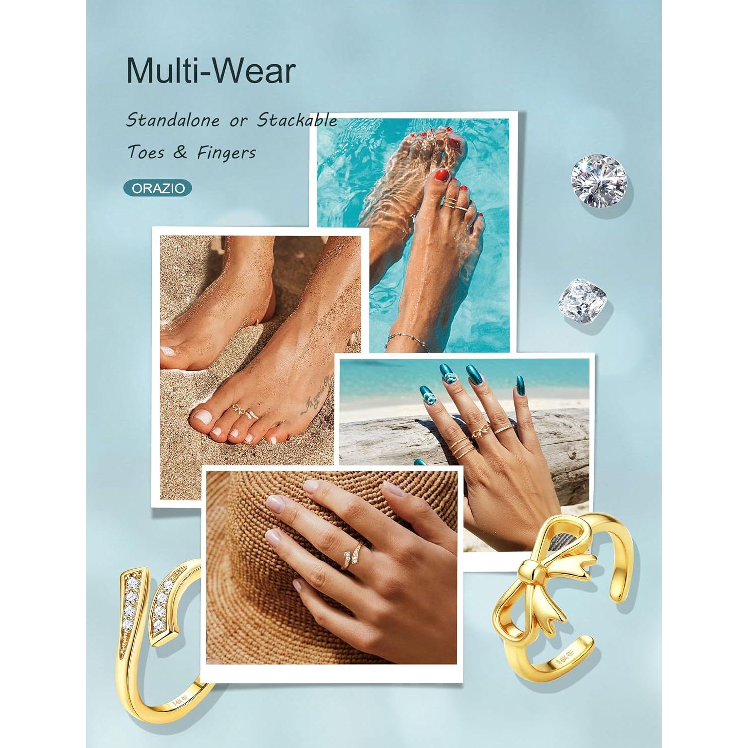 Anillos de Dedo de Oro 14K ORAZIO Ajustables - 4 Piezas