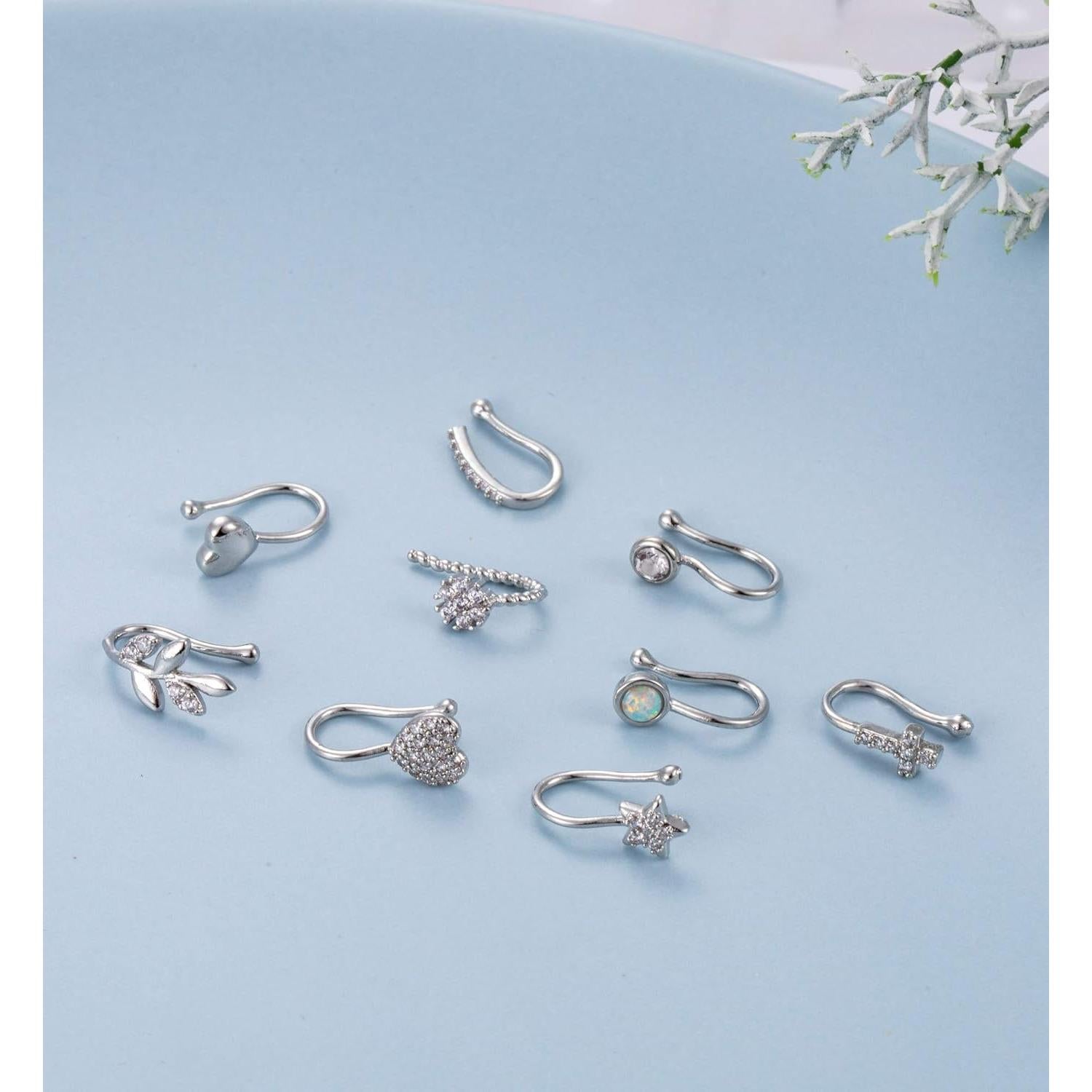 Conjunto de 9 Anillos Falsos para Nariz Masedy Plata