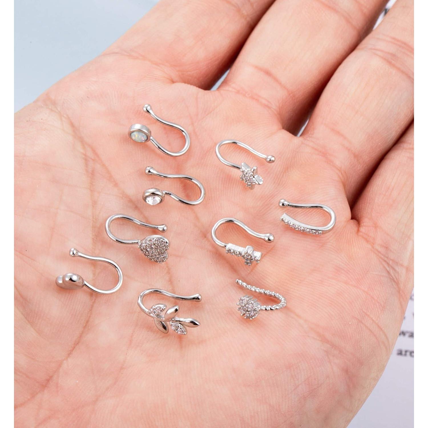 Conjunto de 9 Anillos Falsos para Nariz Masedy Plata