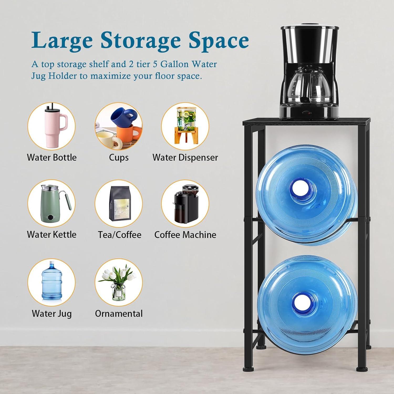 Soporte para Jarras de Agua OYEAL 5 Galones con Estante Negro