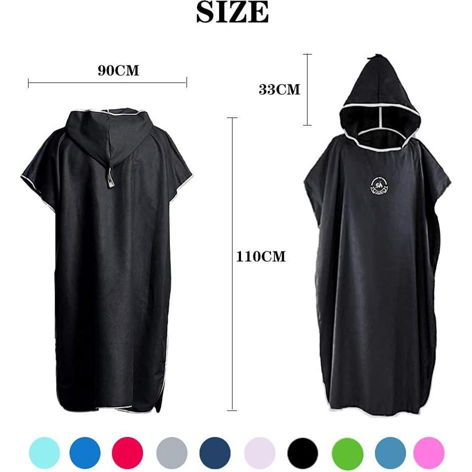 Poncho de Surf Hiturbo Microfibra Negro - Toalla Playa Secado Rápido