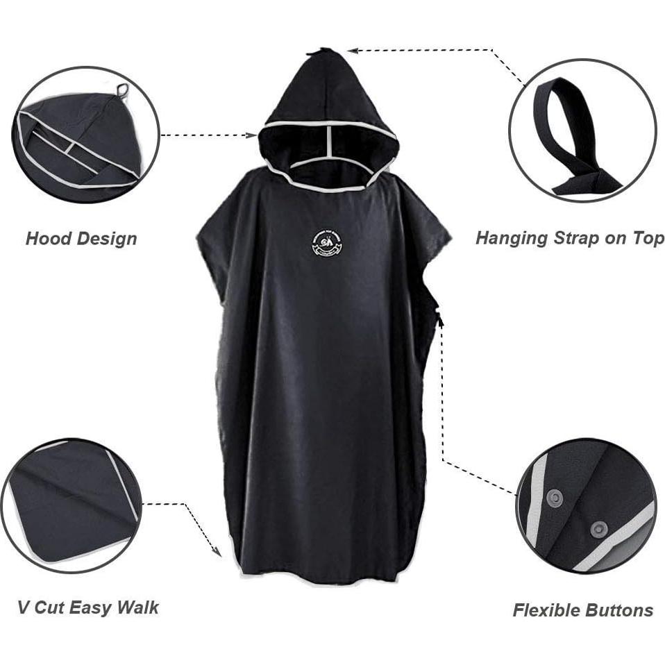 Poncho de Surf Hiturbo Microfibra Negro - Toalla Playa Secado Rápido