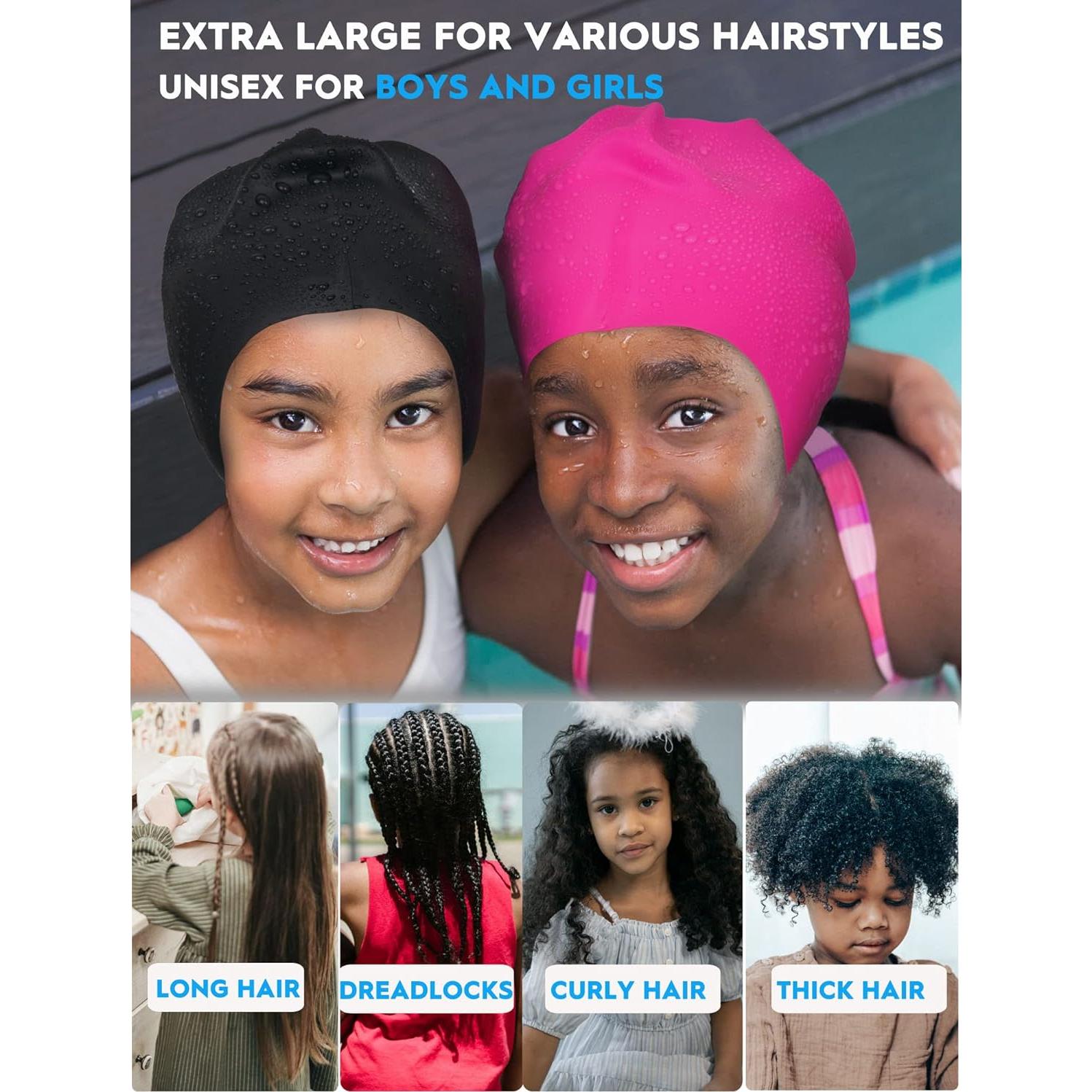 Paquete de 2 Gorras de Natación Careula para Niños Cabello Largo