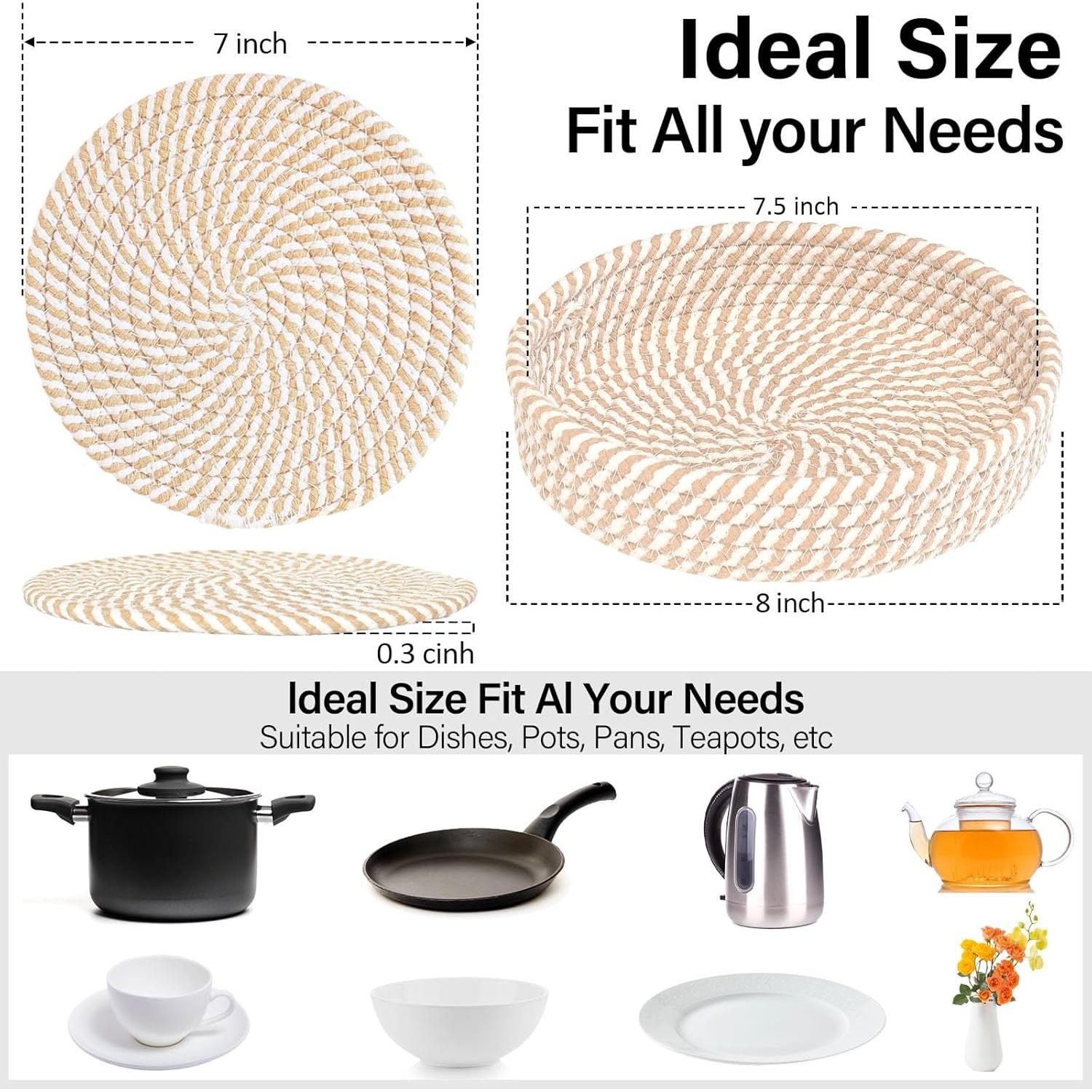 Juego de 12 Trivetes de Algodón ATZNZIK 17.78 cm Resistentes al Calor