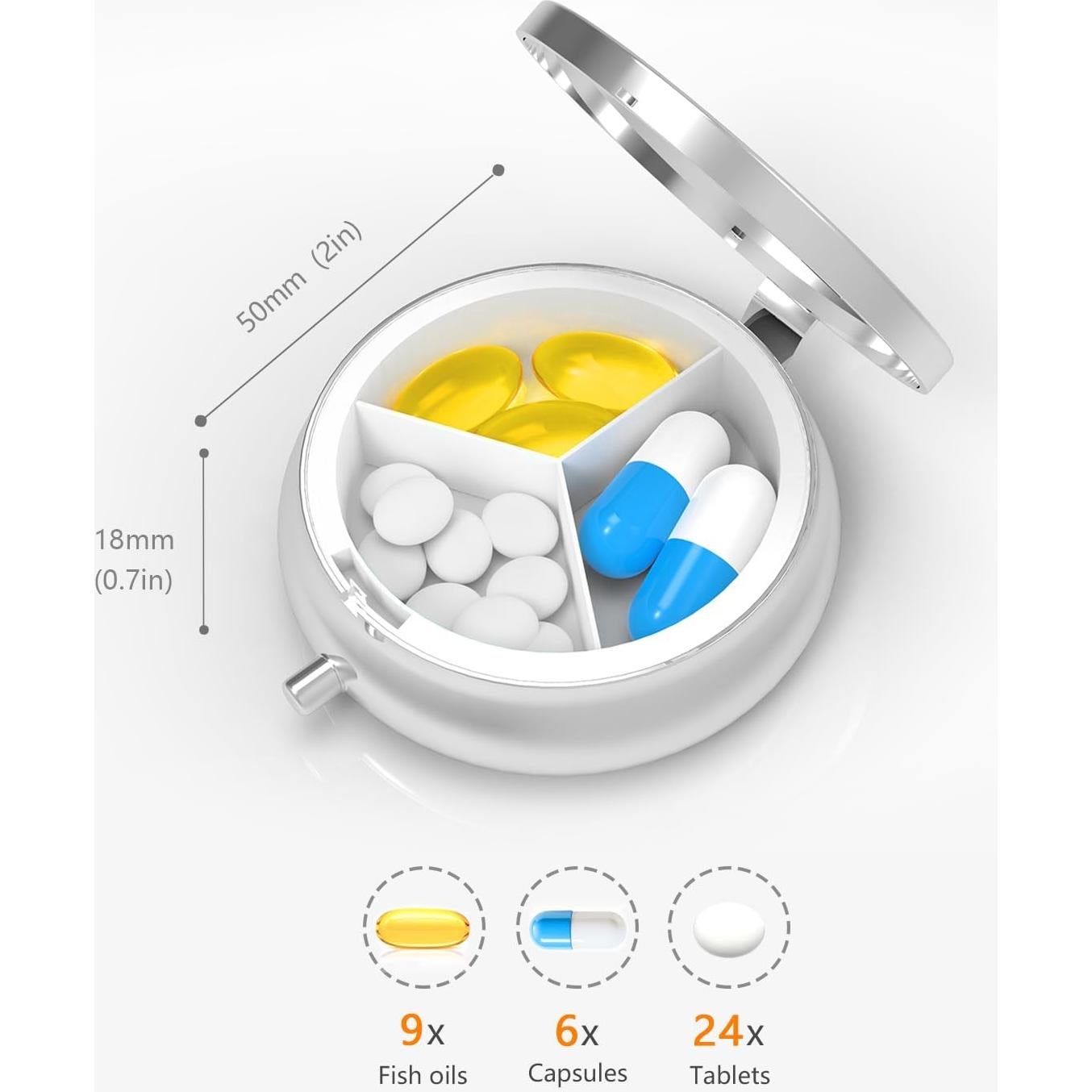 Caja de Pastillas VANCANYOHO Mini 3 Compartimentos Metal 5.08cm