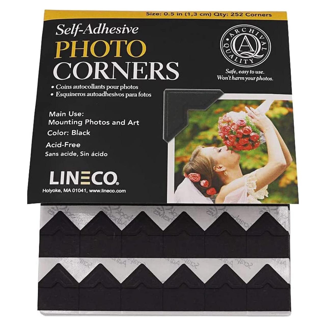 Esquinas de Foto Autoadhesivas Lineco 0.5" (1.27 cm) Negro - 252 Piezas