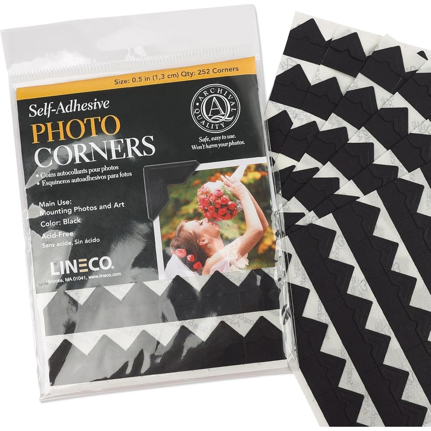 Esquinas de Foto Autoadhesivas Lineco 0.5" (1.27 cm) Negro - 252 Piezas