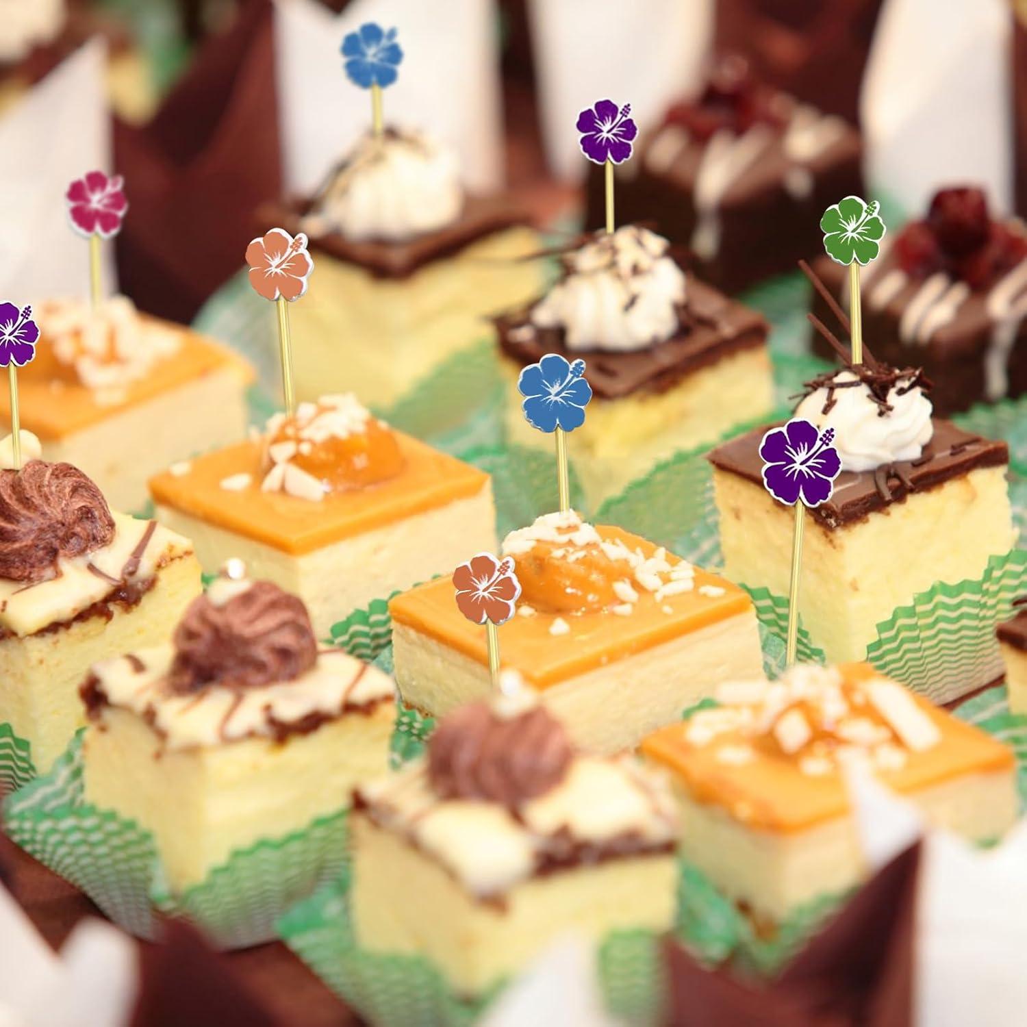 100 Palillos de Cóctel de Bambú con Flor 12 cm para Fiestas