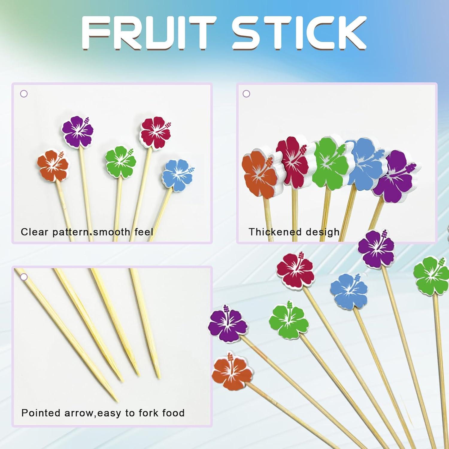 100 Palillos de Cóctel de Bambú con Flor 12 cm para Fiestas