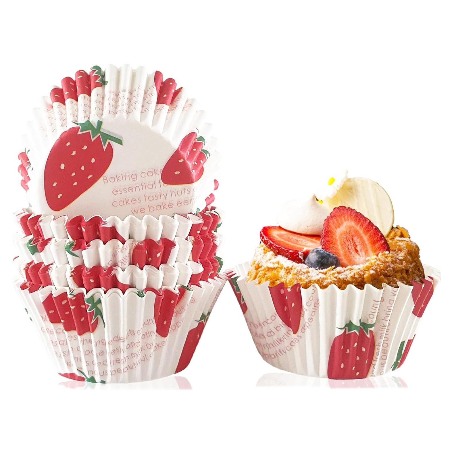 Forros para Cupcake Boevill 100pcs Rosa Fresa a Prueba de Grasa