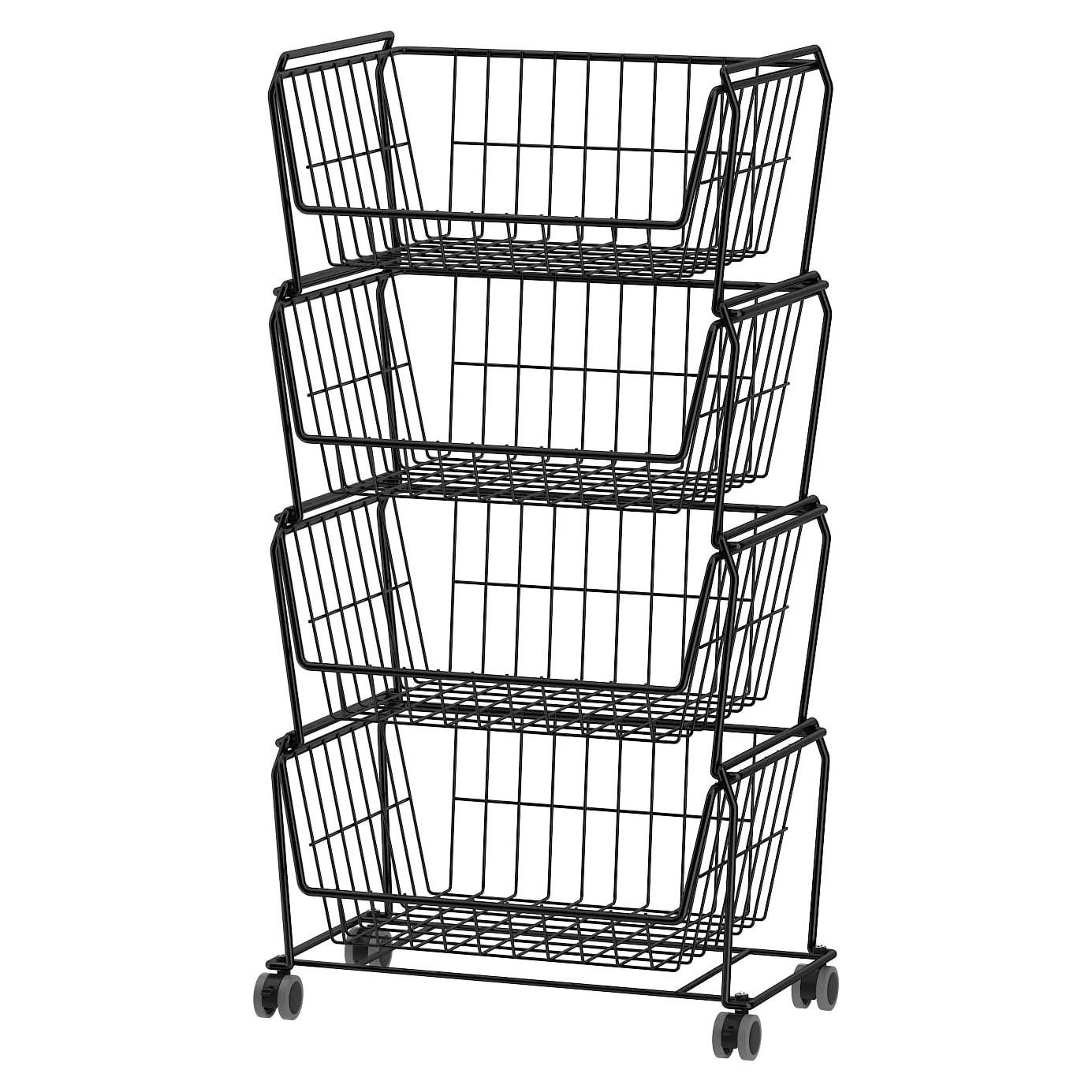 Estante de Almacenamiento PUSDON 4 Niveles Metal Negro con Ruedas