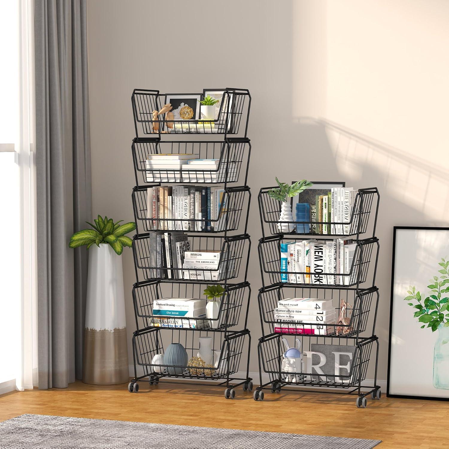 Estante de Almacenamiento PUSDON 4 Niveles Metal Negro con Ruedas