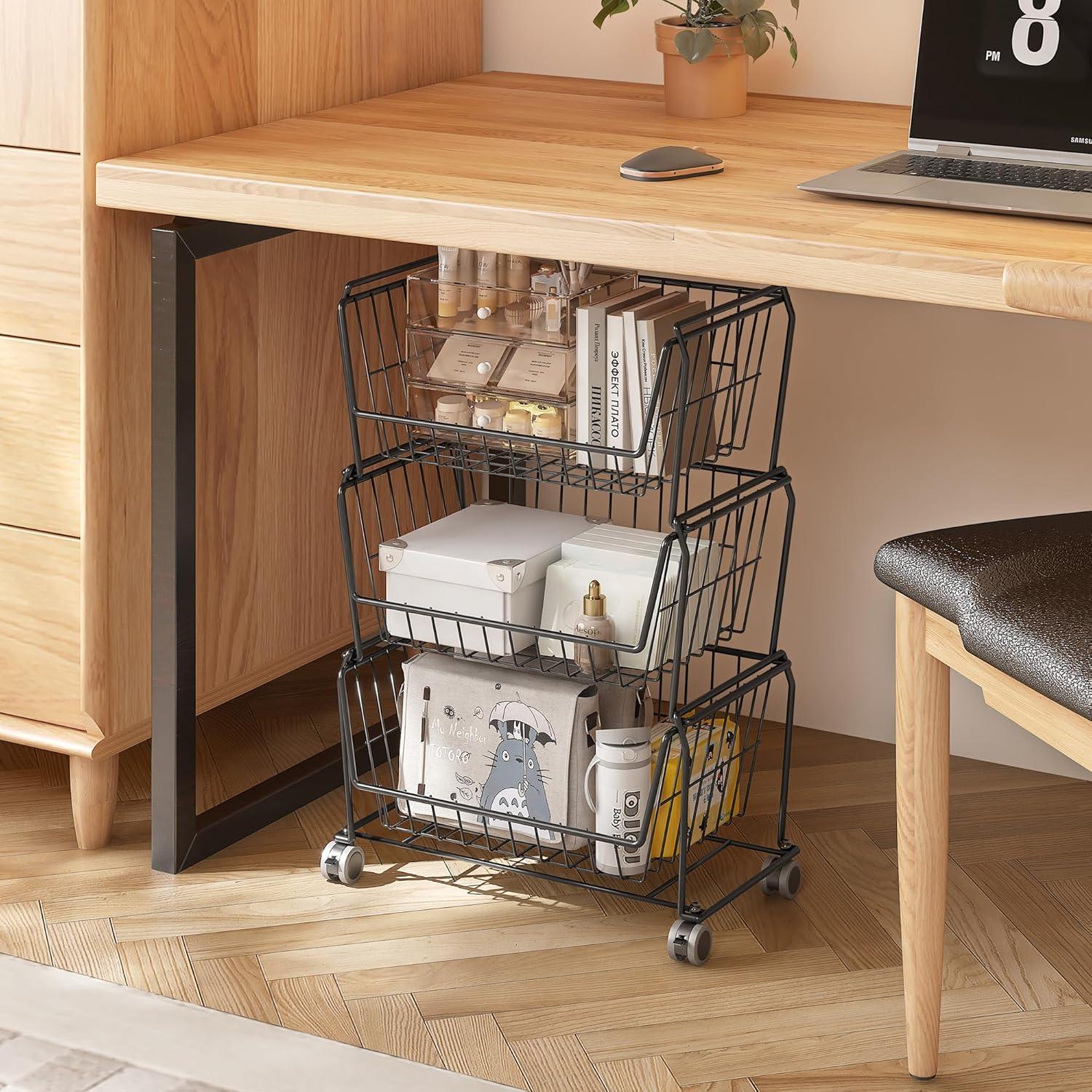 Estante de Almacenamiento PUSDON 4 Niveles Metal Negro con Ruedas