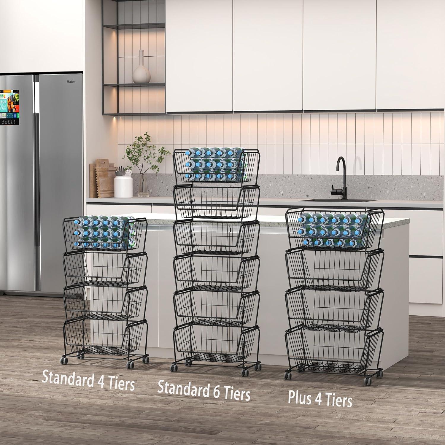 Estante de Almacenamiento PUSDON 4 Niveles Metal Negro con Ruedas