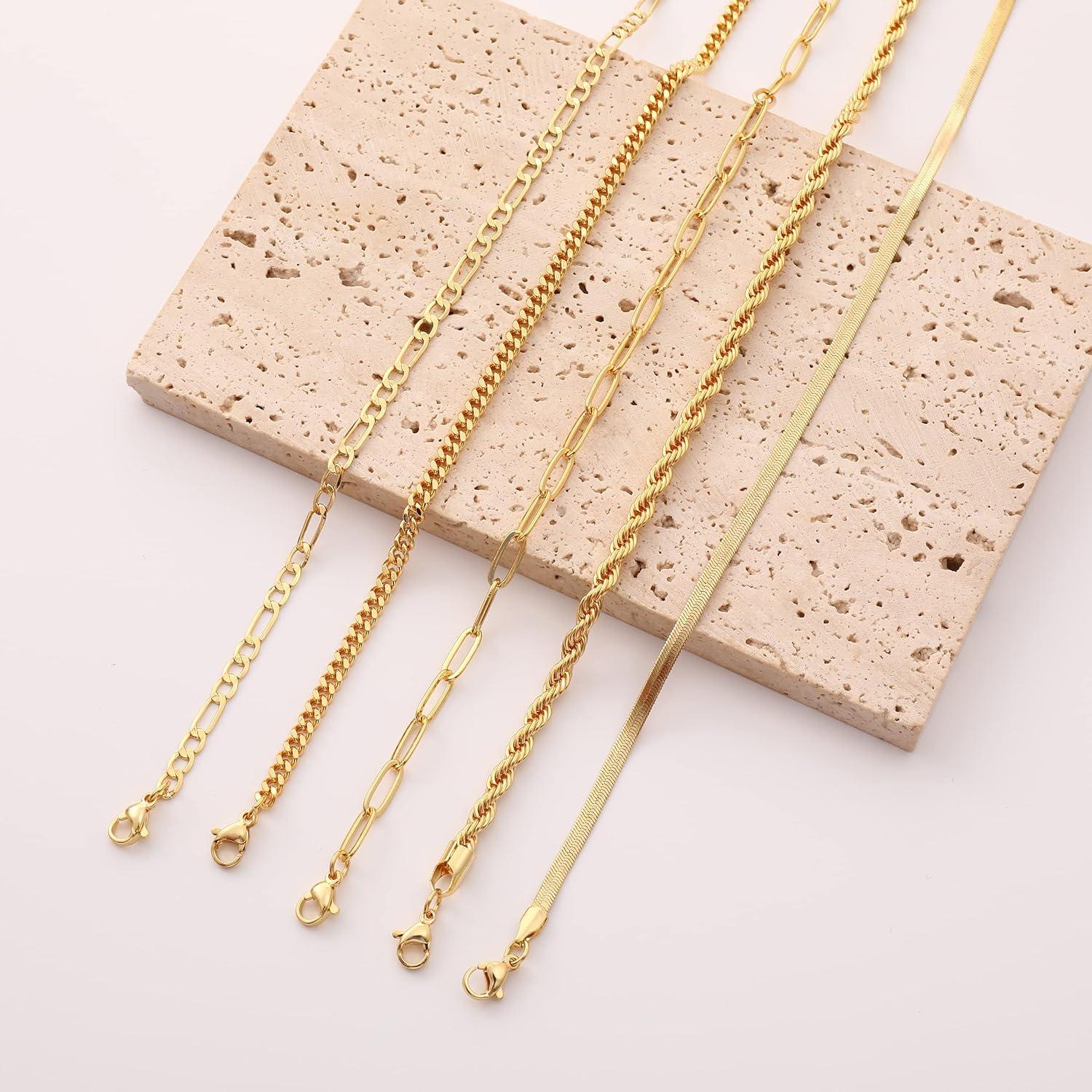 Conjunto de 5 Pulseras de Tobillo de Oro 14k GMSOL Ajustables