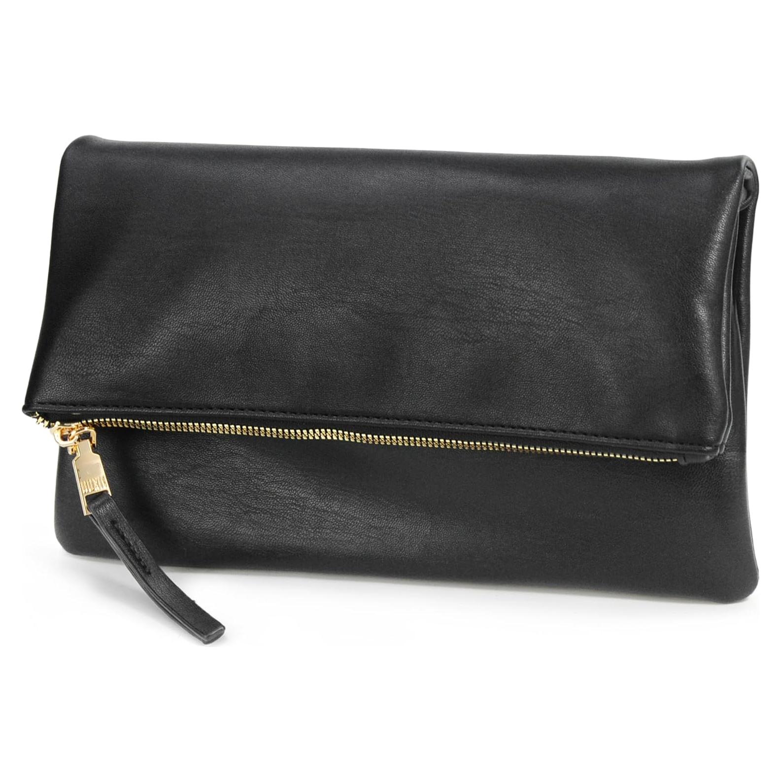 Bolso de mano plegable de cuero vegano para mujer negro