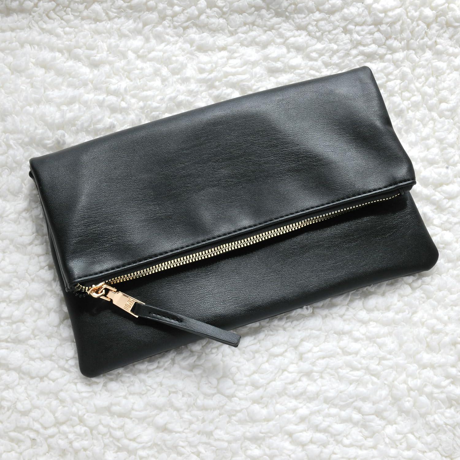 Bolso de mano plegable de cuero vegano para mujer negro