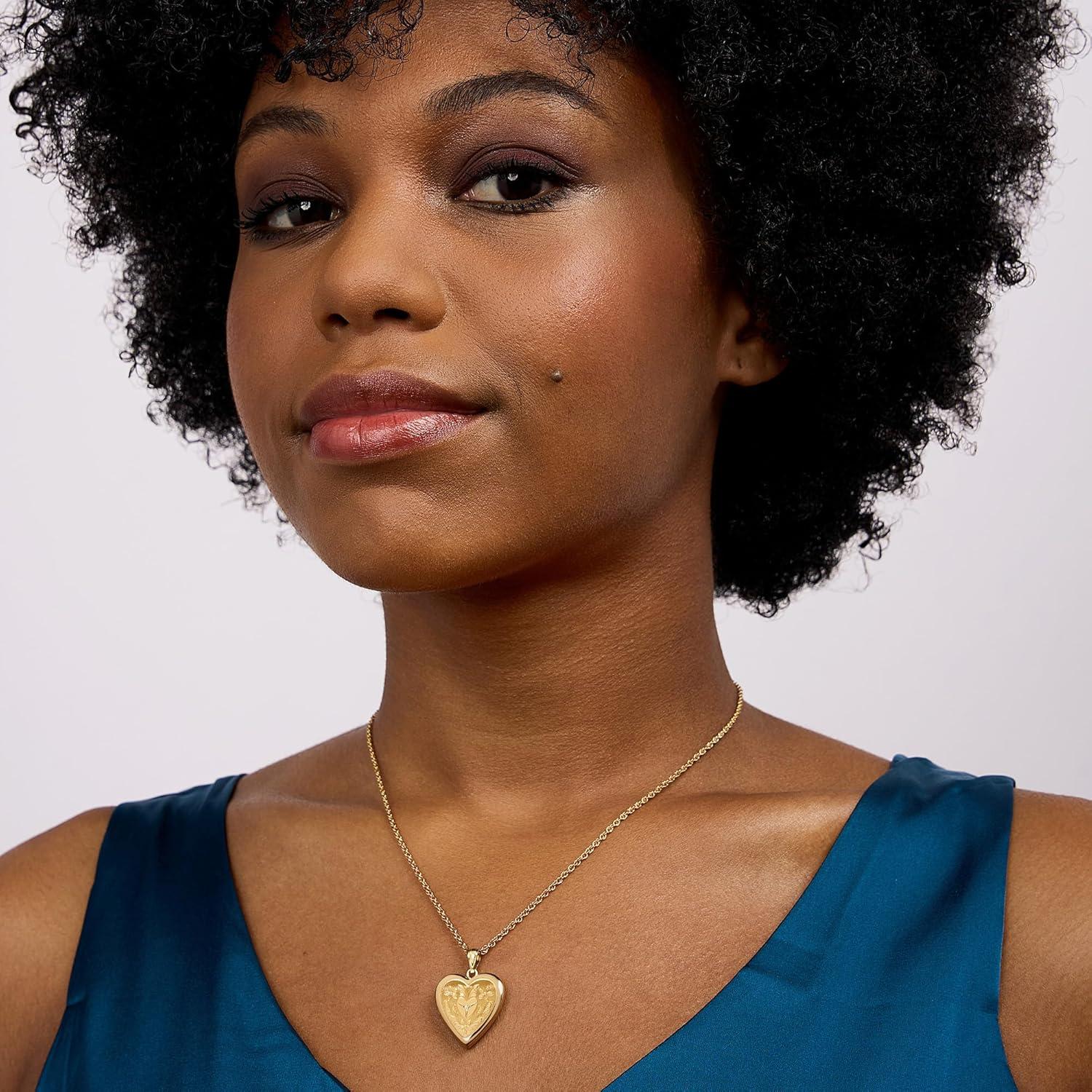 Collar Locket Floral de Corazón 14K Oro Relleno con Cadena 45.7 cm