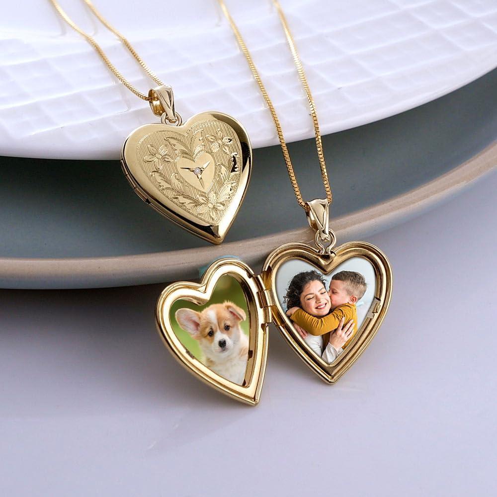 Collar Locket Floral de Corazón 14K Oro Relleno con Cadena 45.7 cm