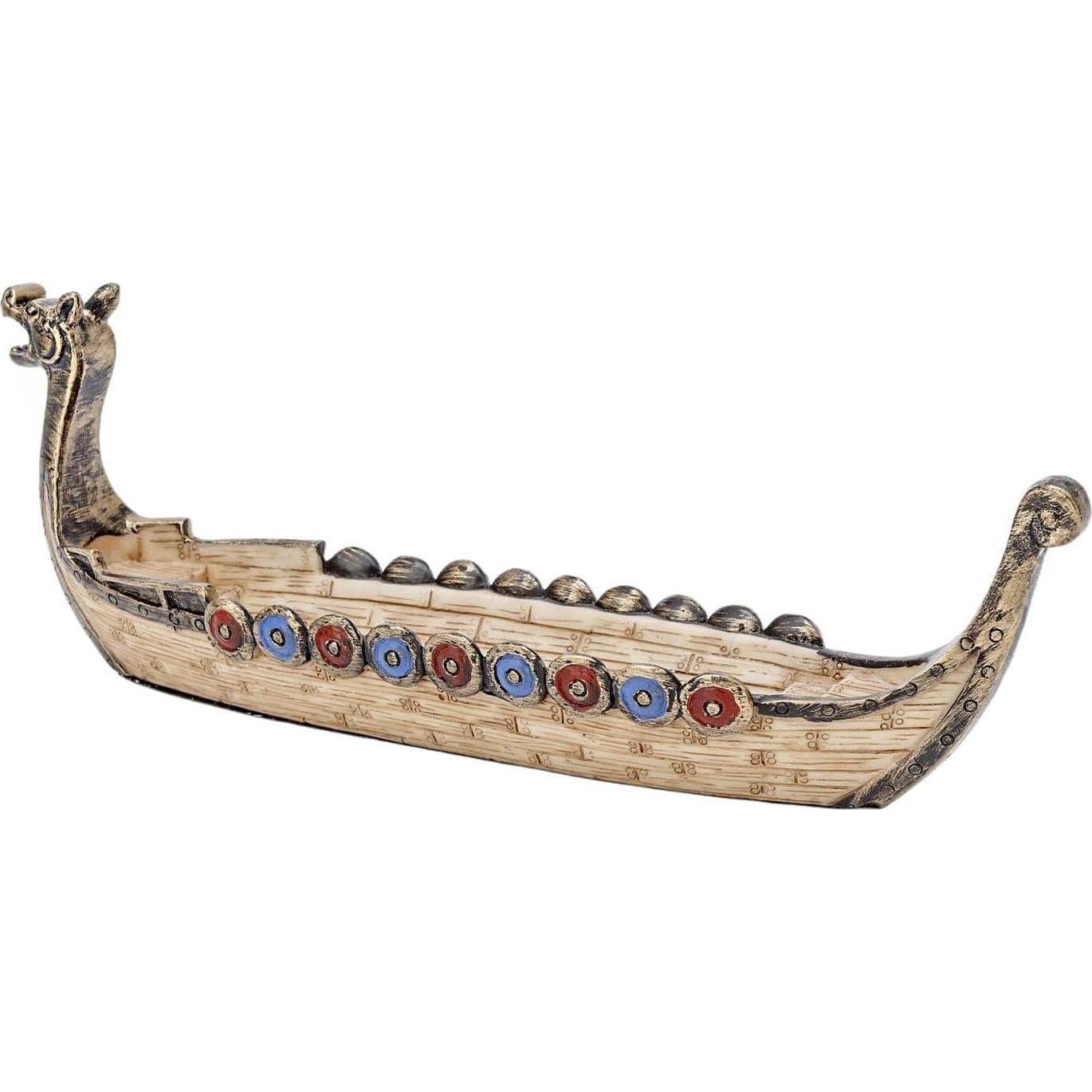 Quemador de Incienso Comeon Barco Dragón 25cm Resina Marrón