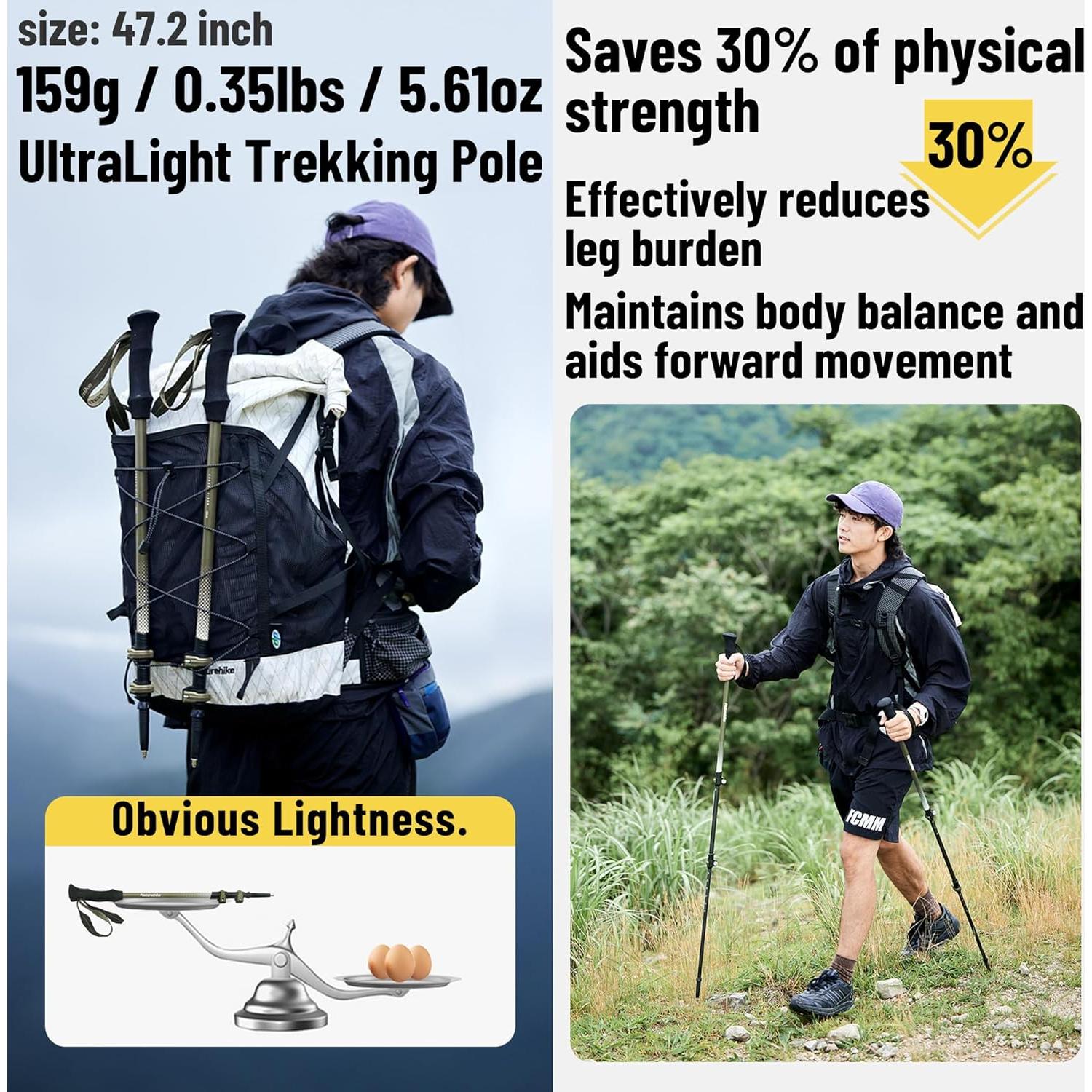 Palo de Senderismo Plegable Windhike Fibra de Carbono 3 Secciones