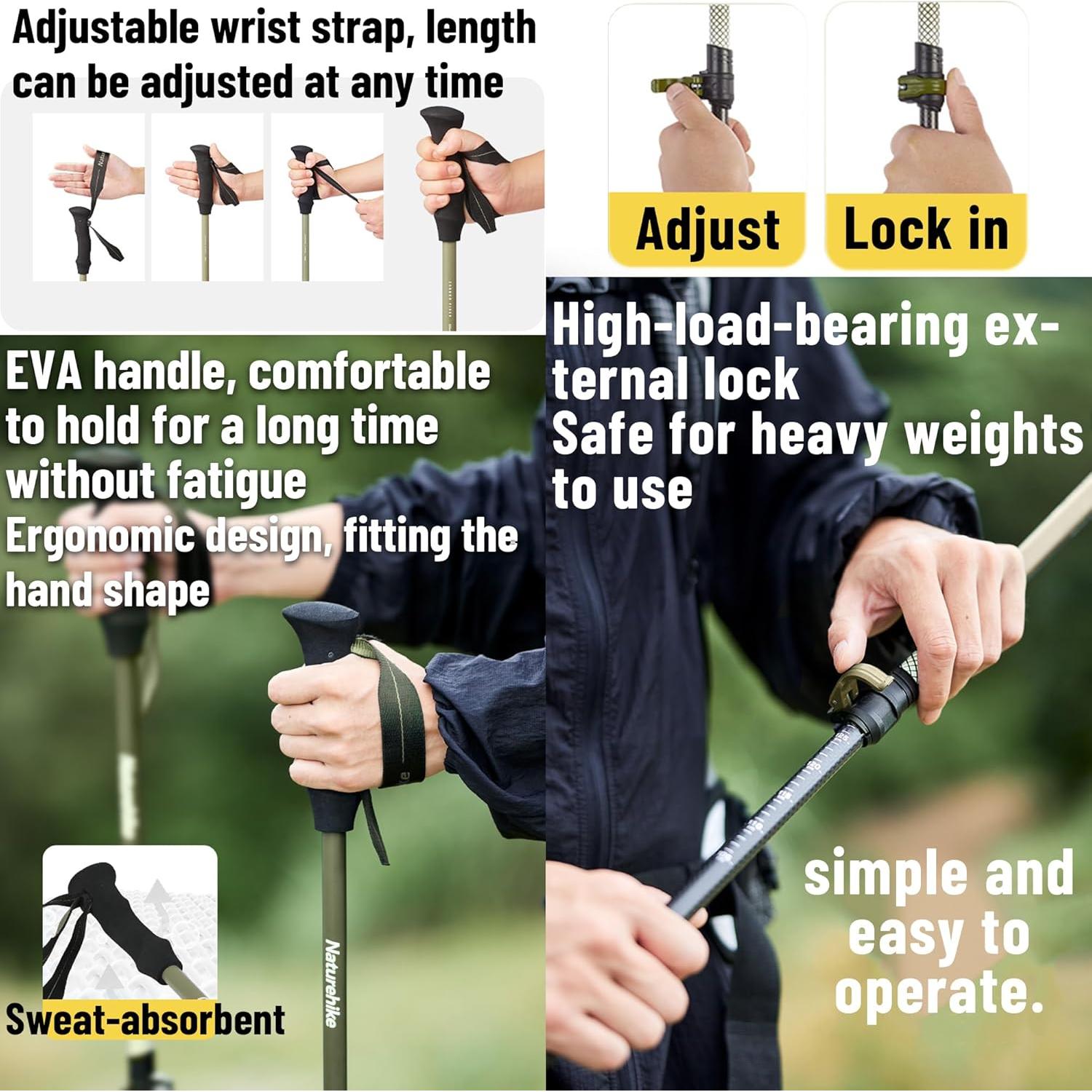 Palo de Senderismo Plegable Windhike Fibra de Carbono 3 Secciones